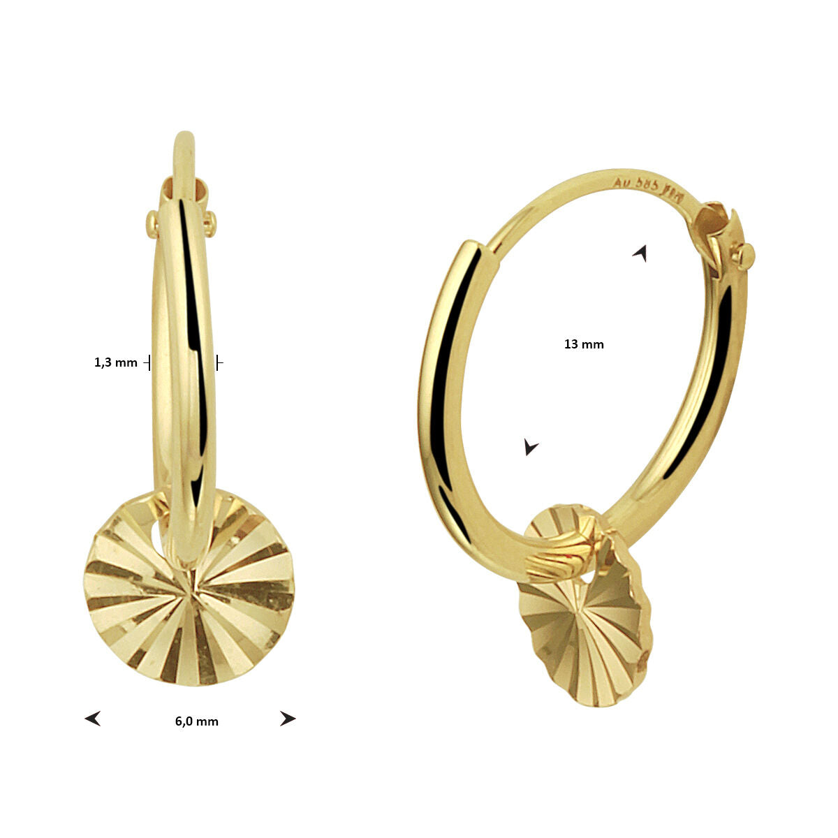 Fantasy Collection Oorbellen rondje gediamanteerd 14K geelgoud