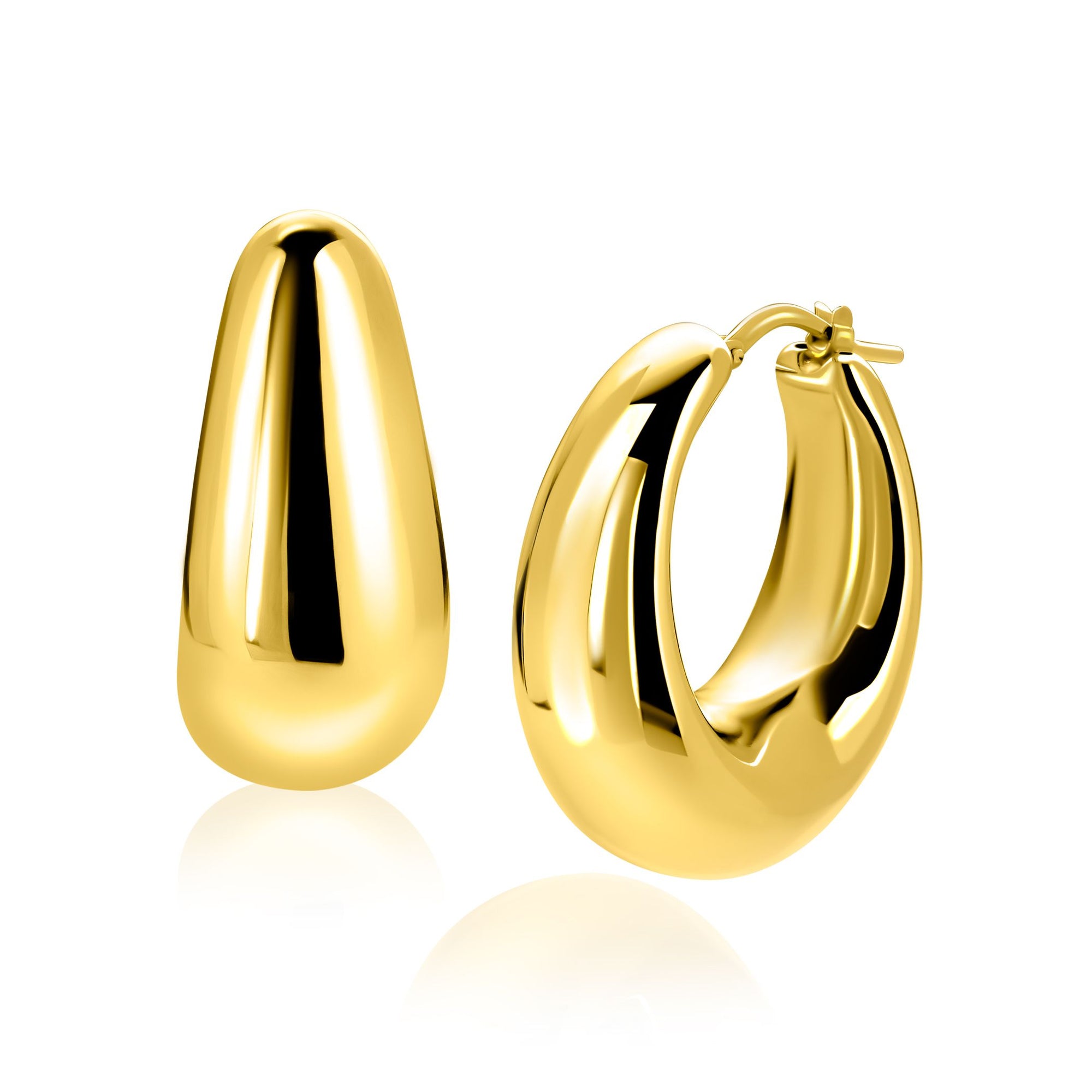 ZINZI gold plated zilveren oorringen met brede buis (9mm) en ovaal model, handige bovensluiting 31mm ZIO2750G - PansiteNederland.nl