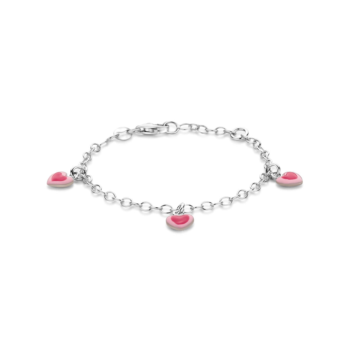 Fantasy Collection Armband emaille hartjes 13 - 15 cm zilver