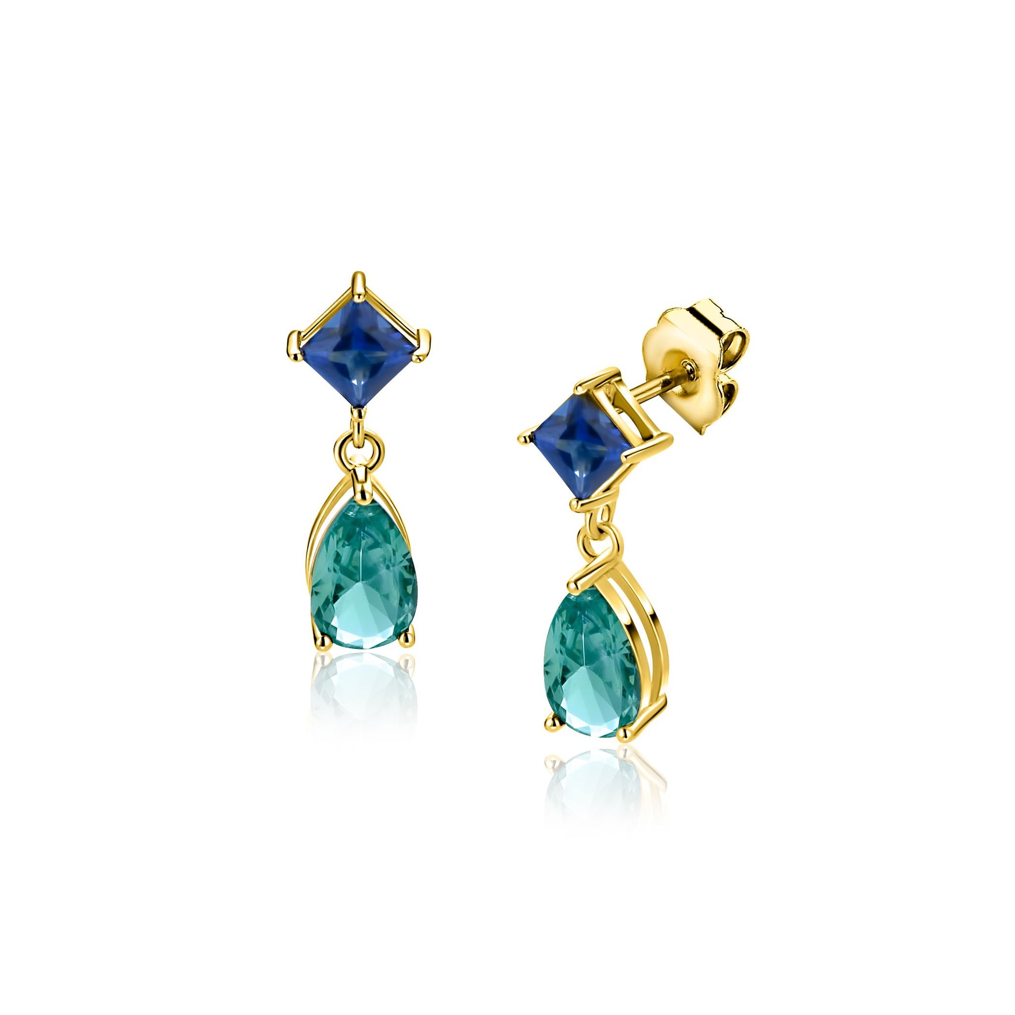ZINZI gold plated zilveren oorstekers turquoise peer en blauwe ruitvorm 17,5mm ZIO2745 - PansiteNederland.nl