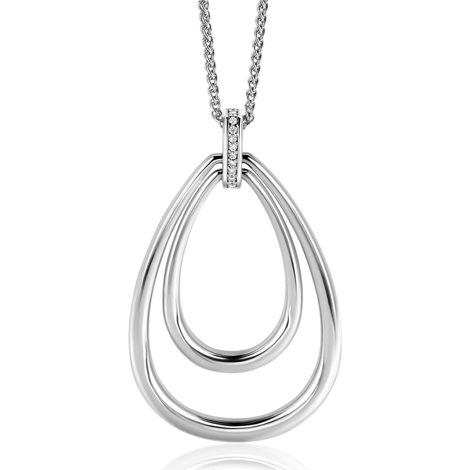 ZINZI zilveren ketting met luxe ovale hanger 45mm, valt lang om de hals ZIC2489