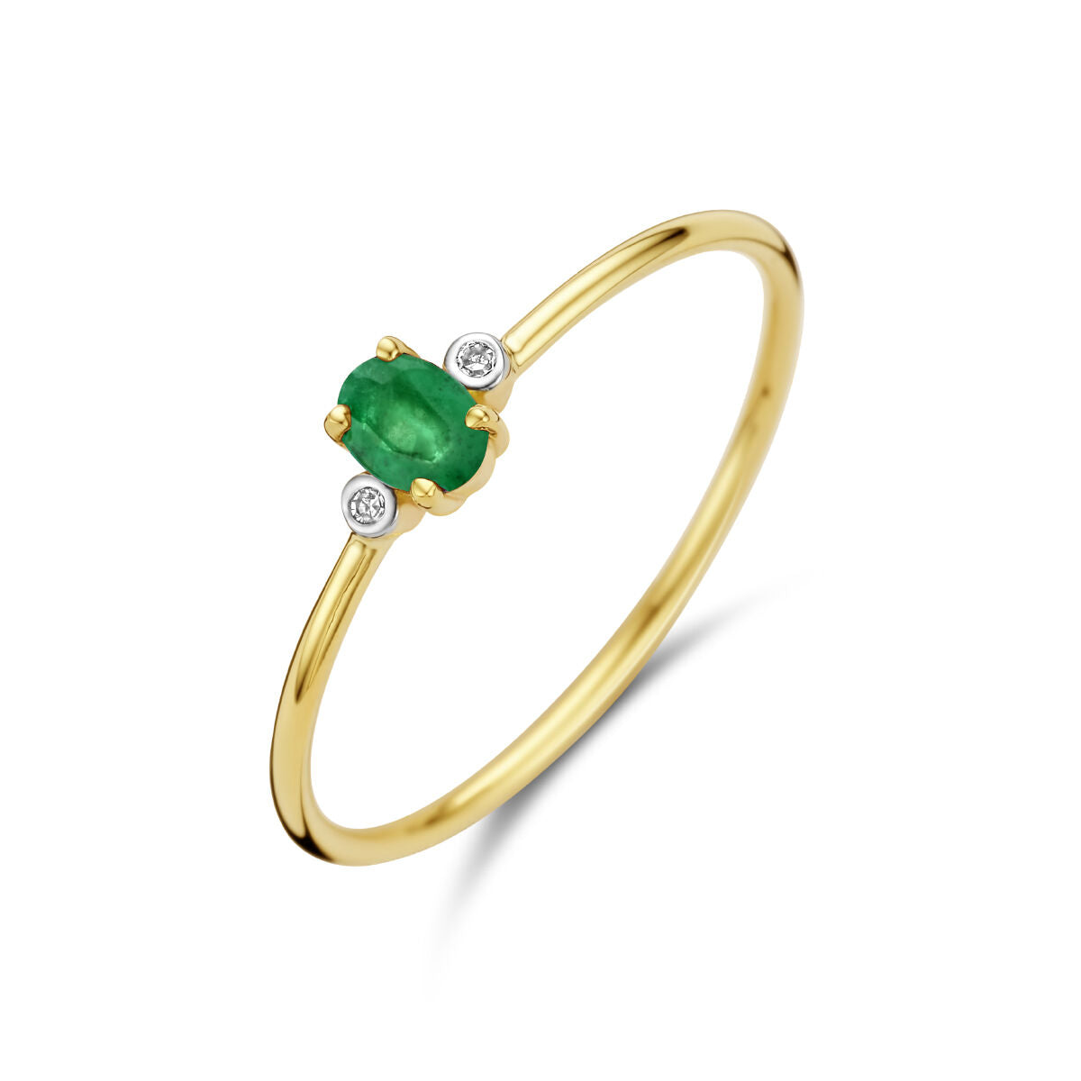 Ring trilogie smaragd en diamant 0.006ct h p1 14K geelgoud