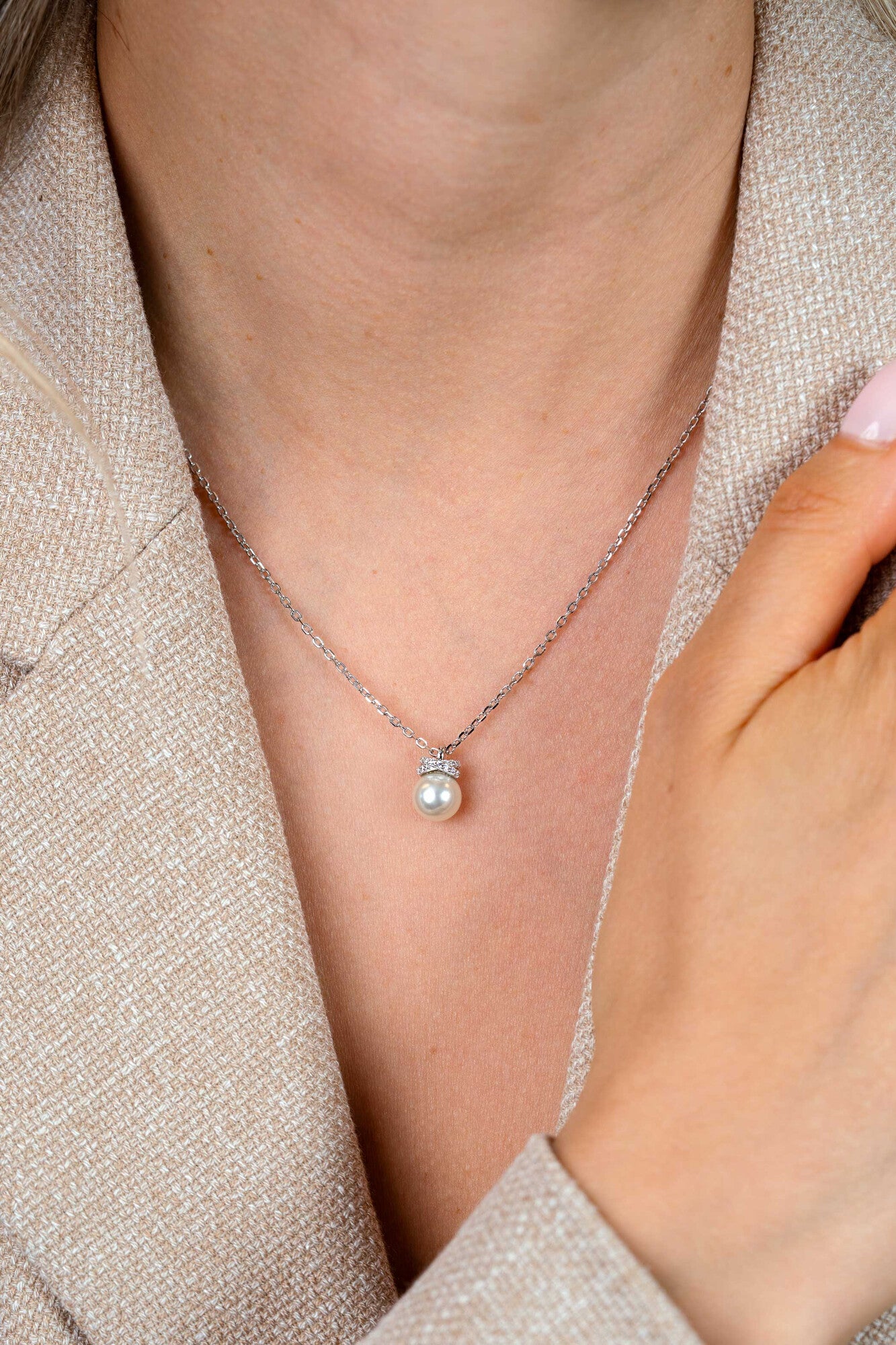 ZINZI Zilveren Ketting met Parel en Zirkonia ZIC2863