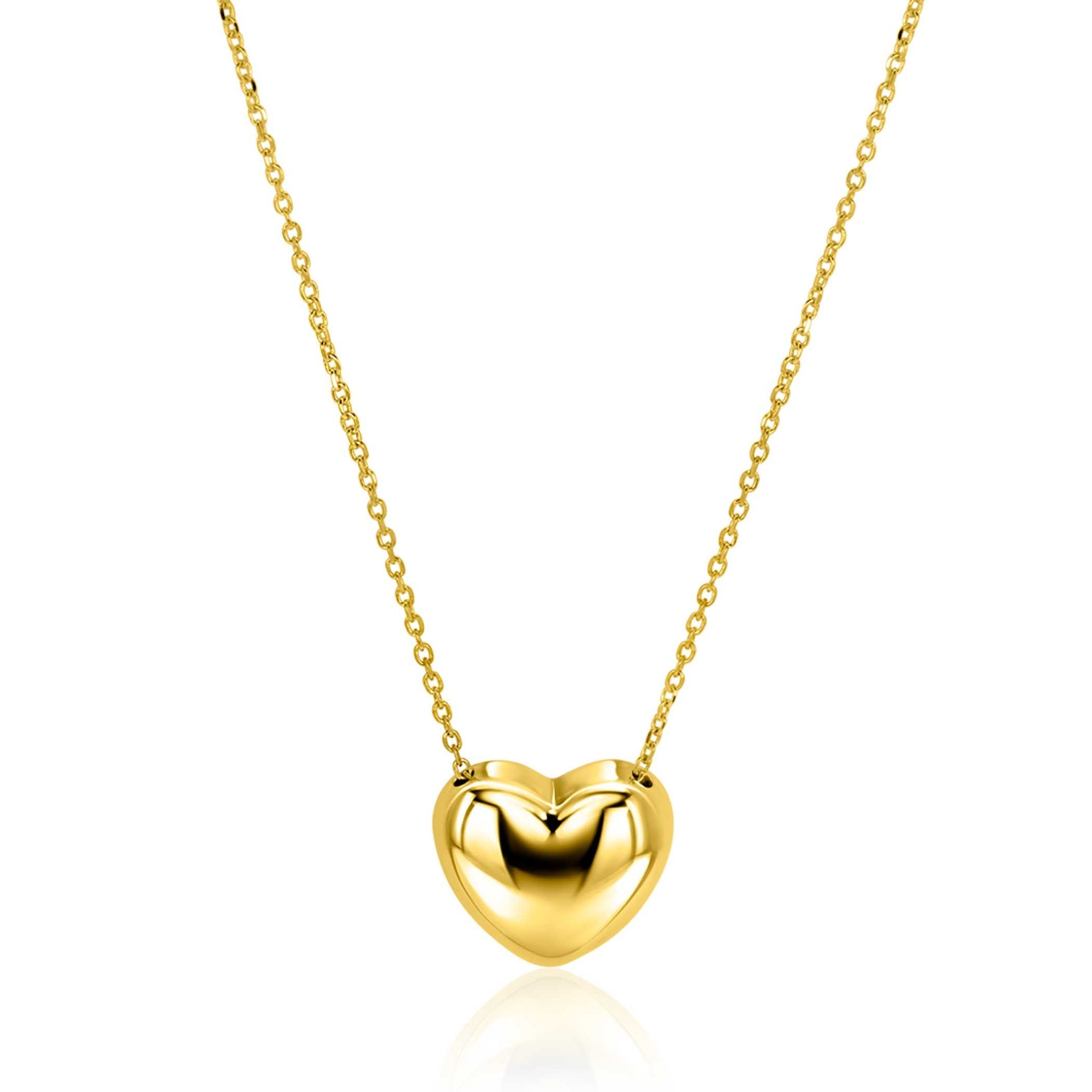 ZINZI gold plated zilveren ketting met luxe groot hart 15mm 40-45 cm ZIC2672G