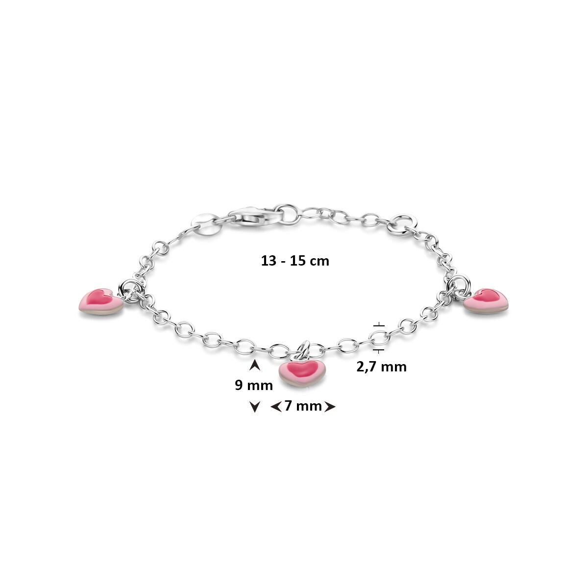 Fantasy Collection Armband emaille hartjes 13 - 15 cm zilver