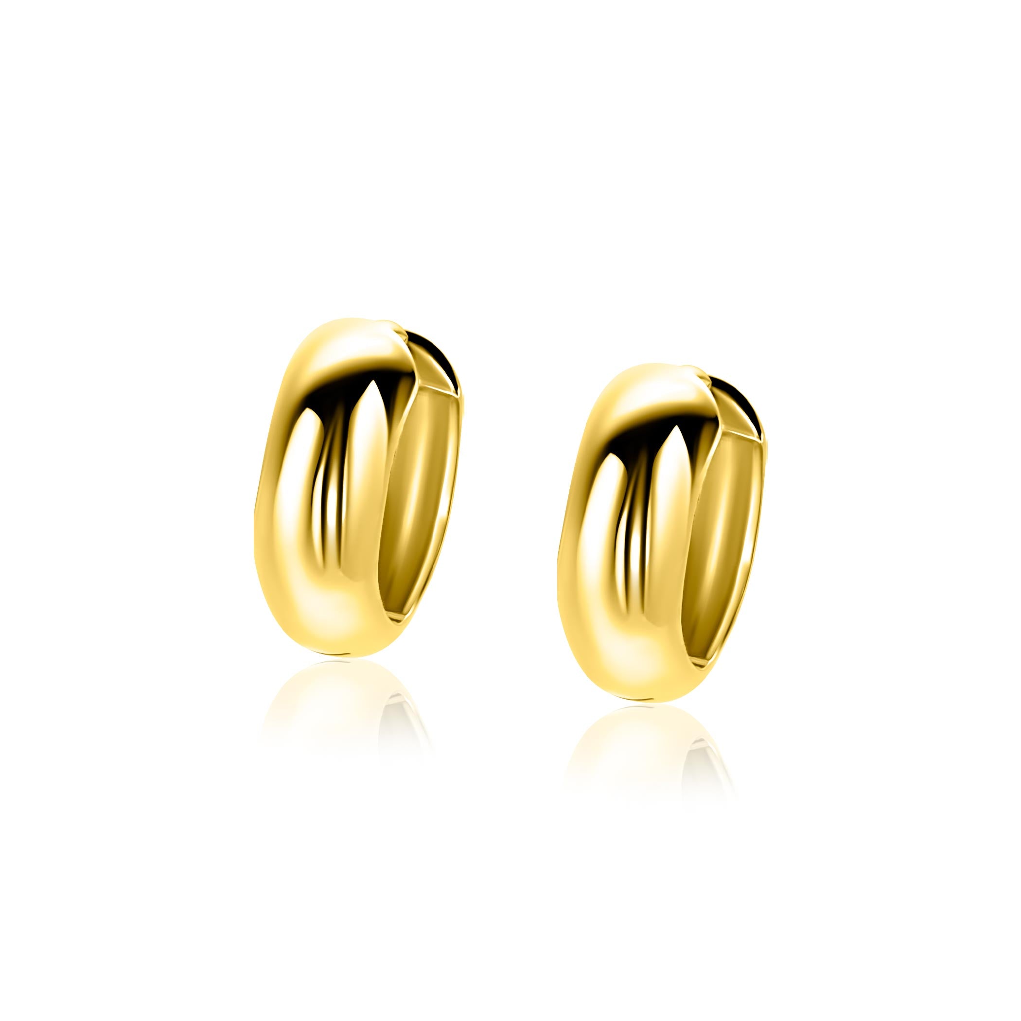 13,5mm ZINZI zilveren gladde oorbellen met brede ronde buis 5mm met luxe klapsluiting - ZIO2791