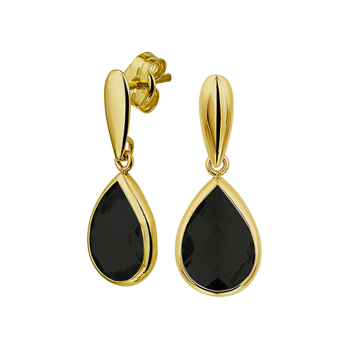 Fantasy Collection Hangende oorbellen onyx 20 mm 14K geelgoud