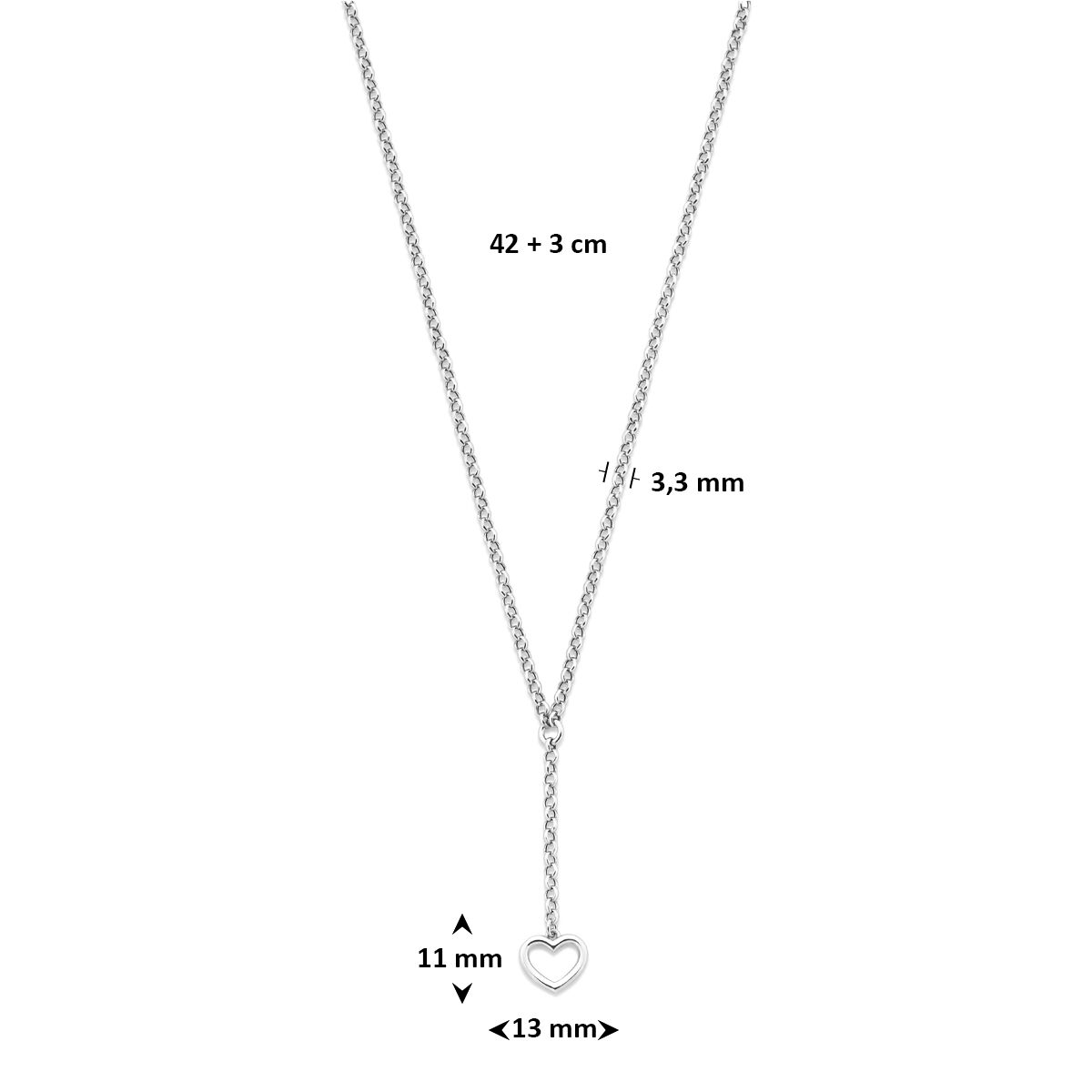 Fantasy Collection Y-collier hartje 42 + 3 cm zilver gerhodineerd