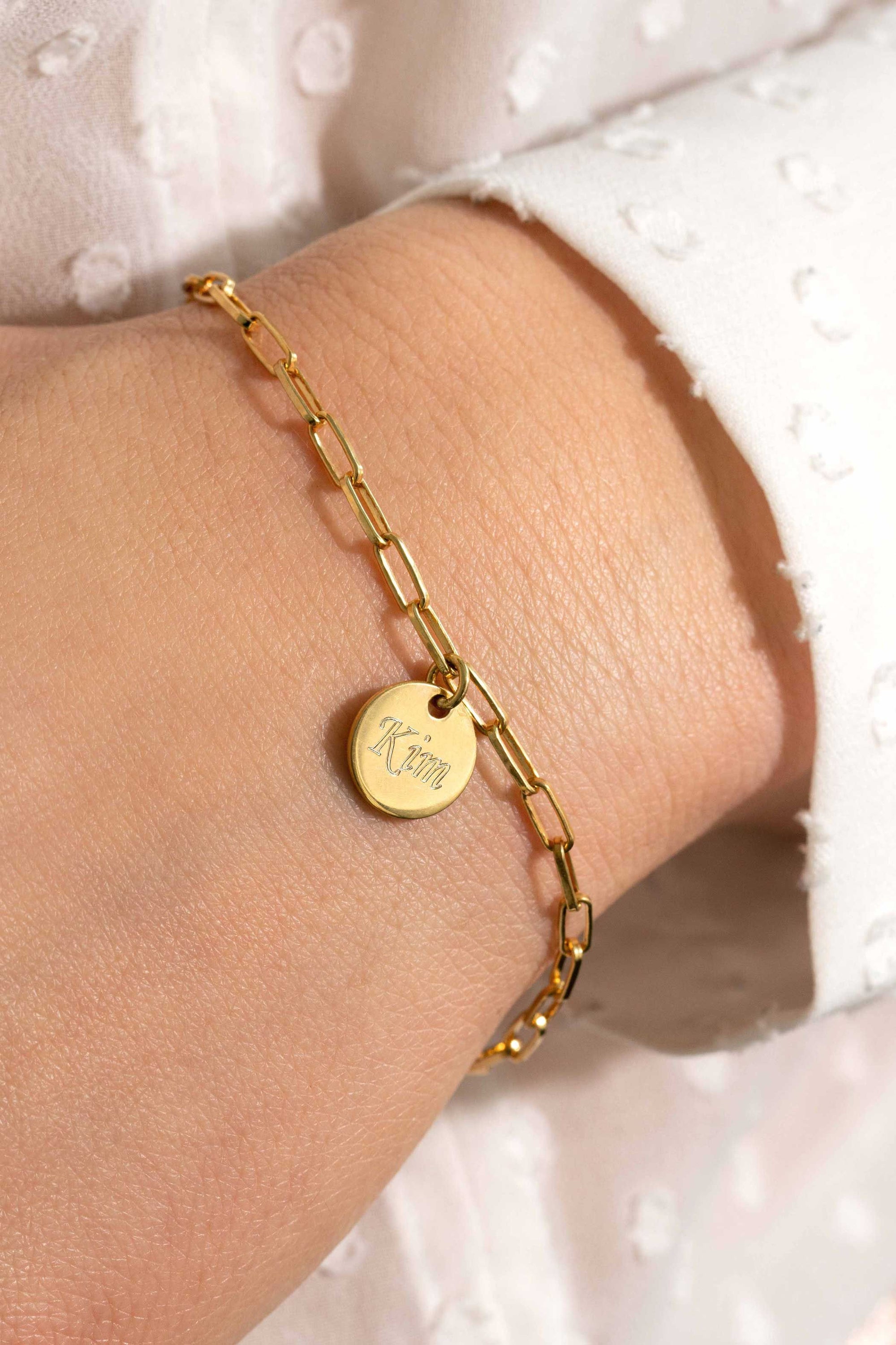 Zinzi zilveren armband 14K geel verguld paperclip schakel rond plaatje ZIA2166G