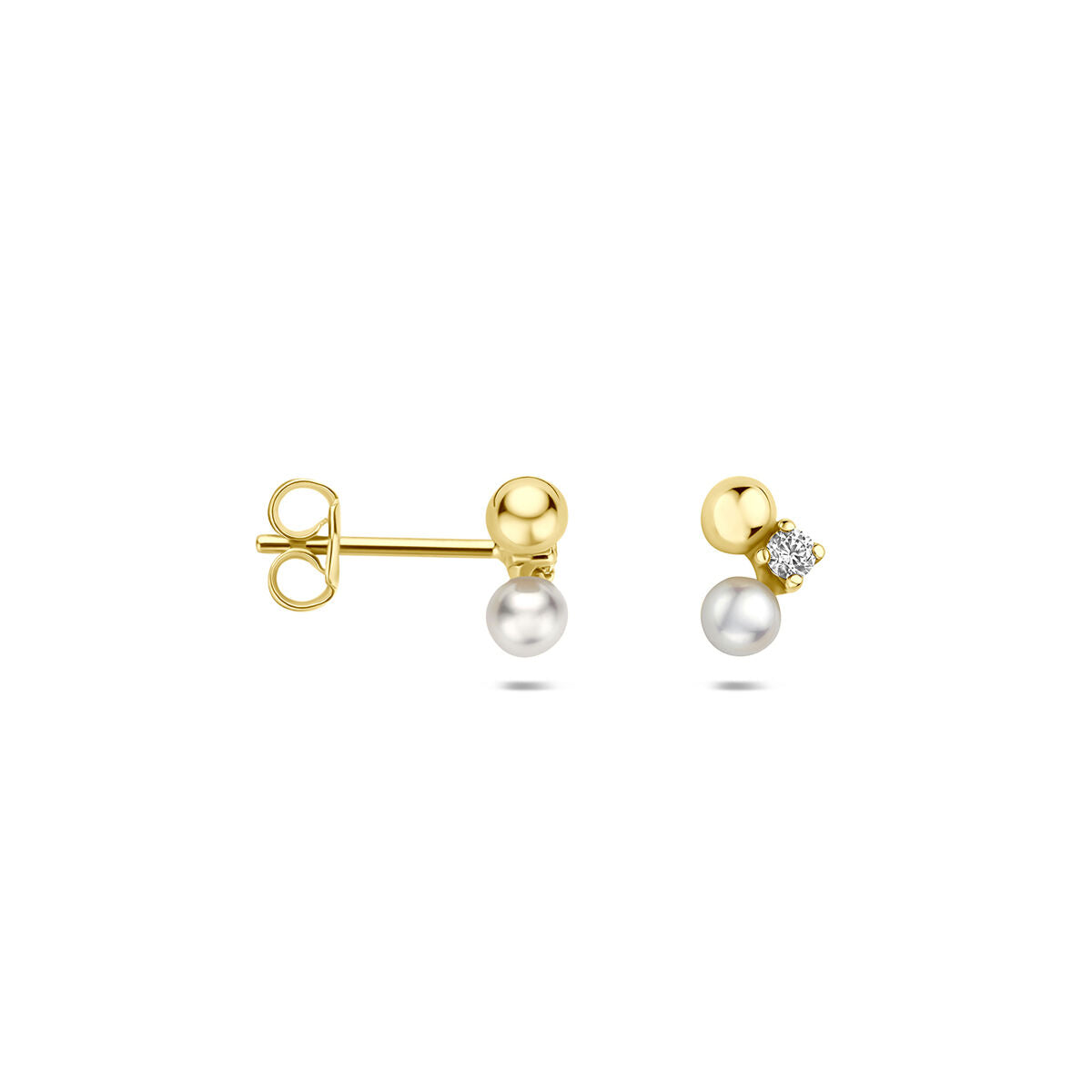 Oorknoppen parel en zirkonia 9K geelgoud 7 mm