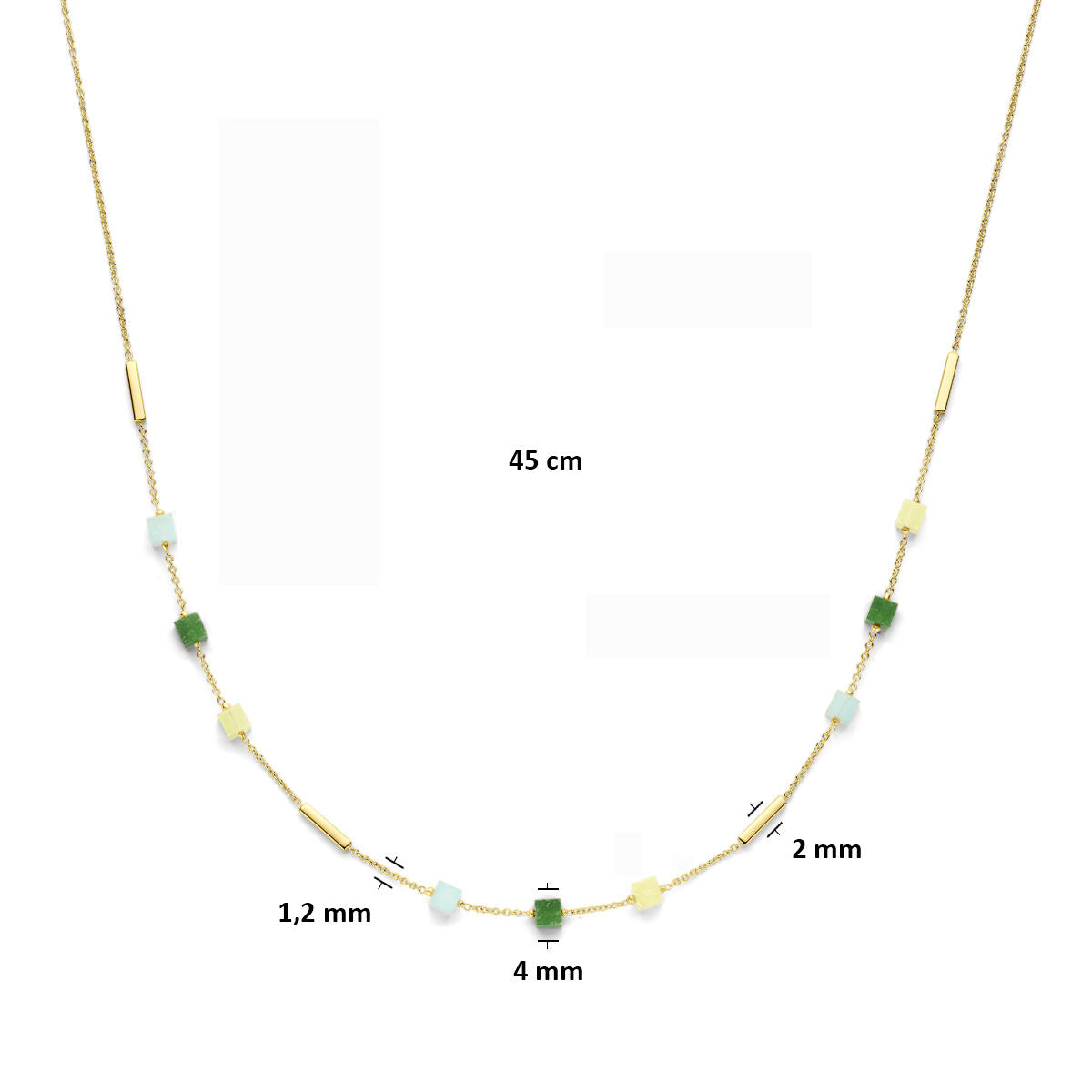 Fantasy Collection Collier blauw en groen kwartsiet 45 cm 14K geelgoud