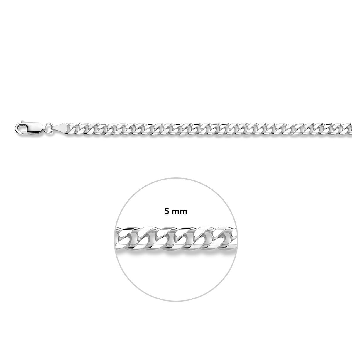 Armband gourmette 8 zijdes geslepen 5,0 mm 20 cm zilver gerhodineerd