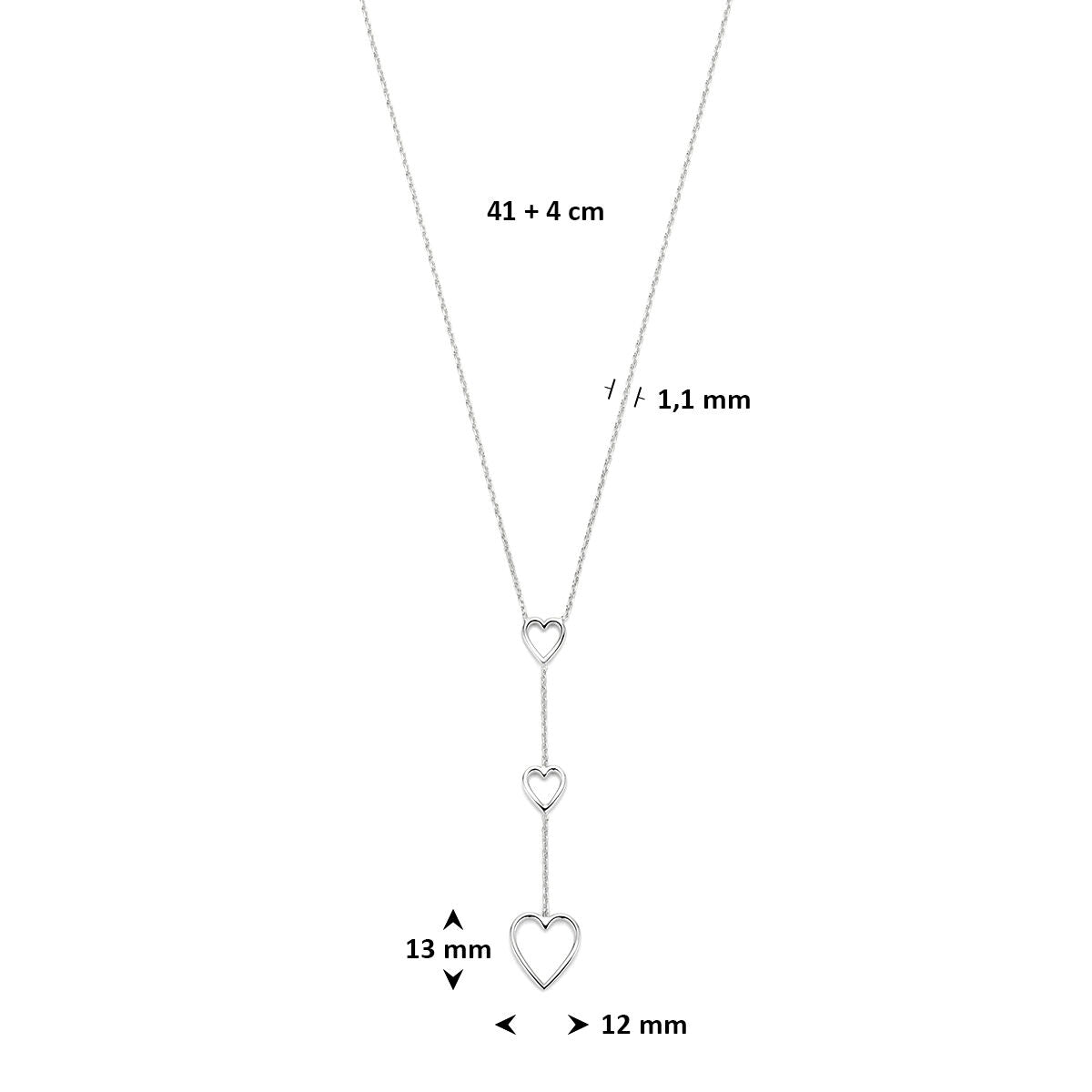 Y-collier hartjes zilver gerhodineerd 41 + 4 cm