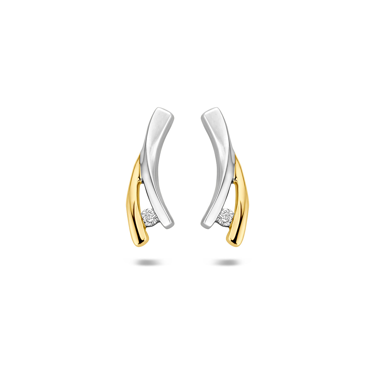 Fantasy Collection Oorknoppen lab grown diamant 14K goud en zilver 0.03ct (2x 0.015ct) f vs 12,5 mm
