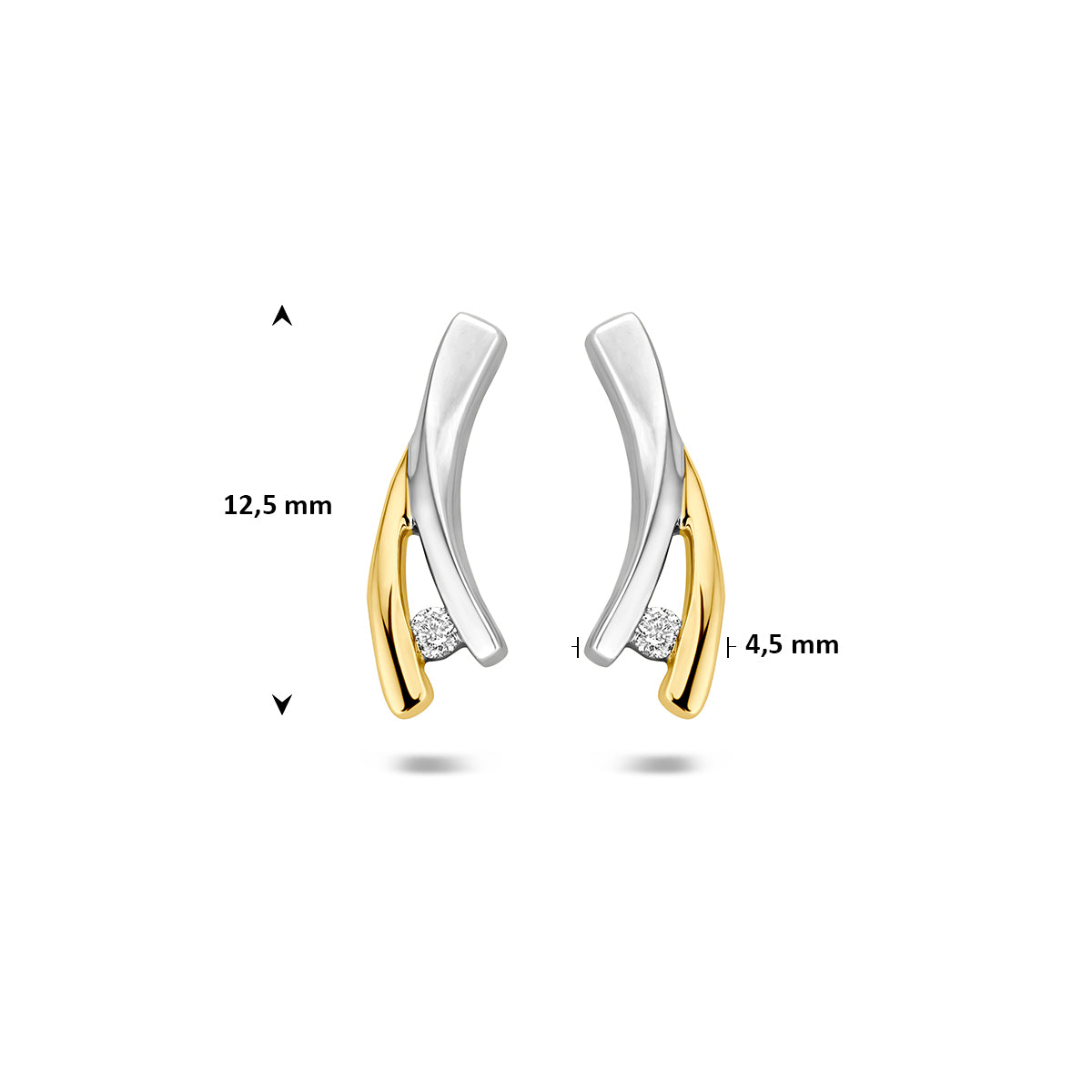 Fantasy Collection Oorknoppen lab grown diamant 14K goud en zilver 0.03ct (2x 0.015ct) f vs 12,5 mm - afbeelding 4