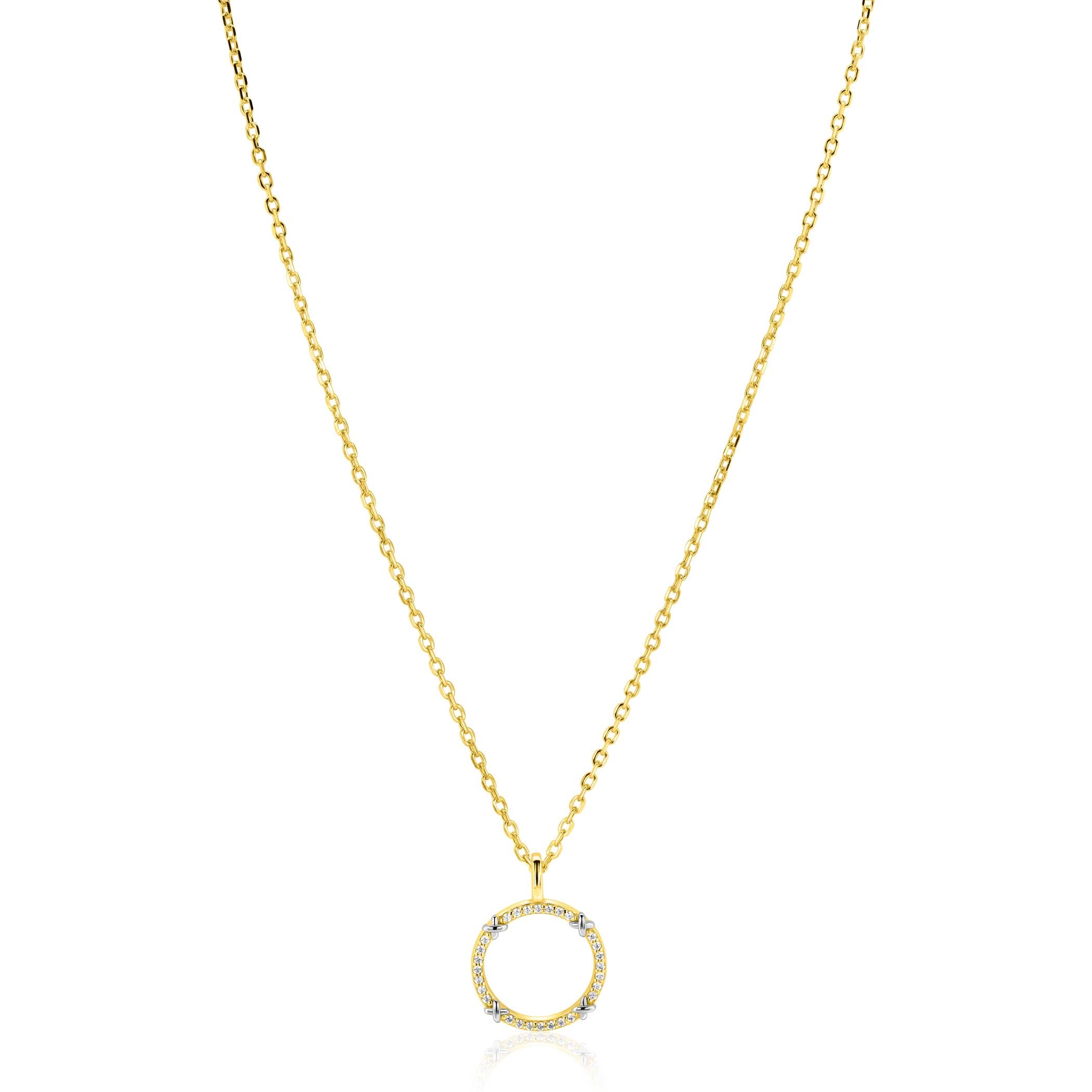 ZINZI Verguld Zilveren Ketting met Witte Zirkonia - ZIC2814