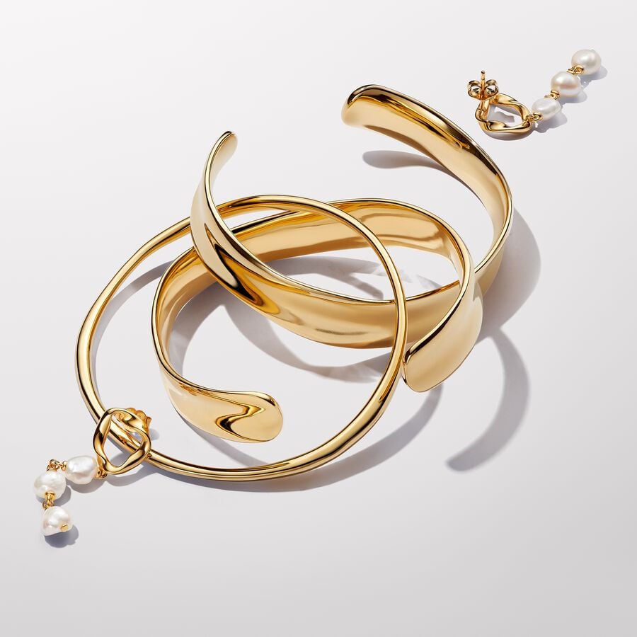 Pandora Organisch Gevormde Brede Open bangle goudverguld - 563302C00