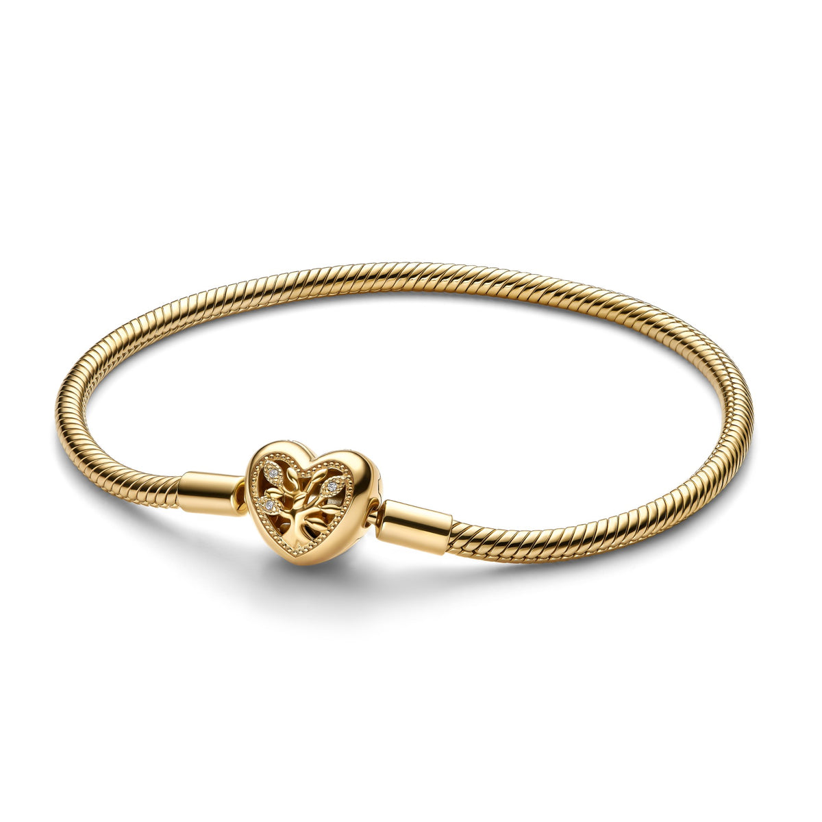 Pandora Slangenschakelarmband met stamboommotief en hartvormige sluiting goudverguld