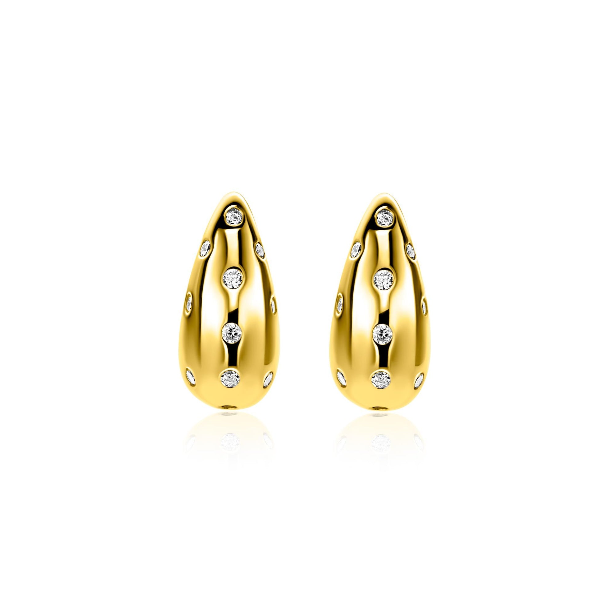 ZINZI gold plated zilveren oorstekers in druppelvorm met witte zirkonia's 17mm ZIO2708Y - PansiteNederland.nl
