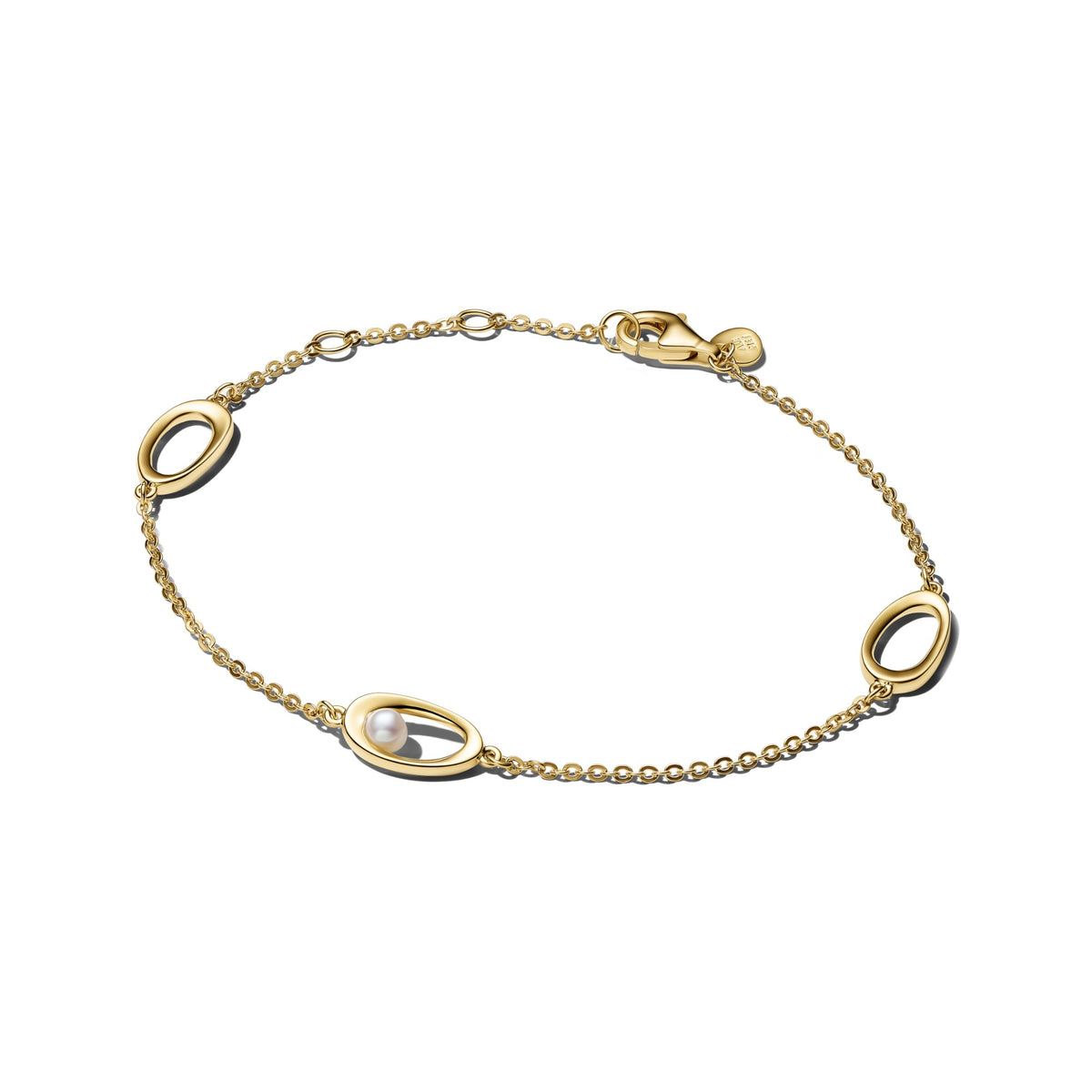 Pandora Organisch Gevormde Ovaal & Zoetwaterparel Armband goudverguld