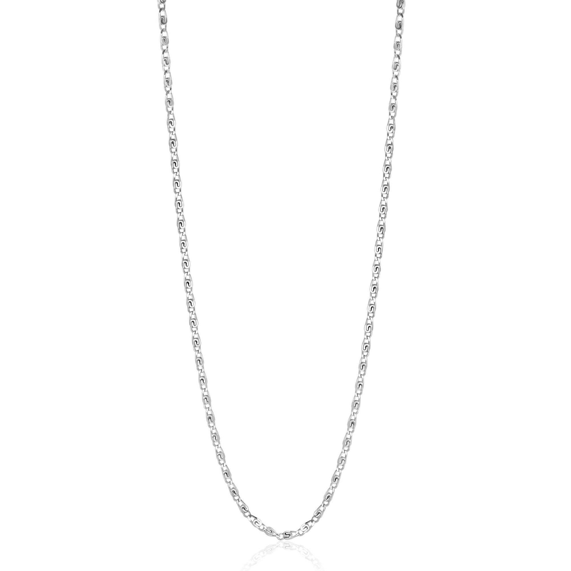 ZINZI zilveren scroll schakelketting, waarbij de schakels een dubbele krul/kronkeling maken 42-45cm ZIC2479