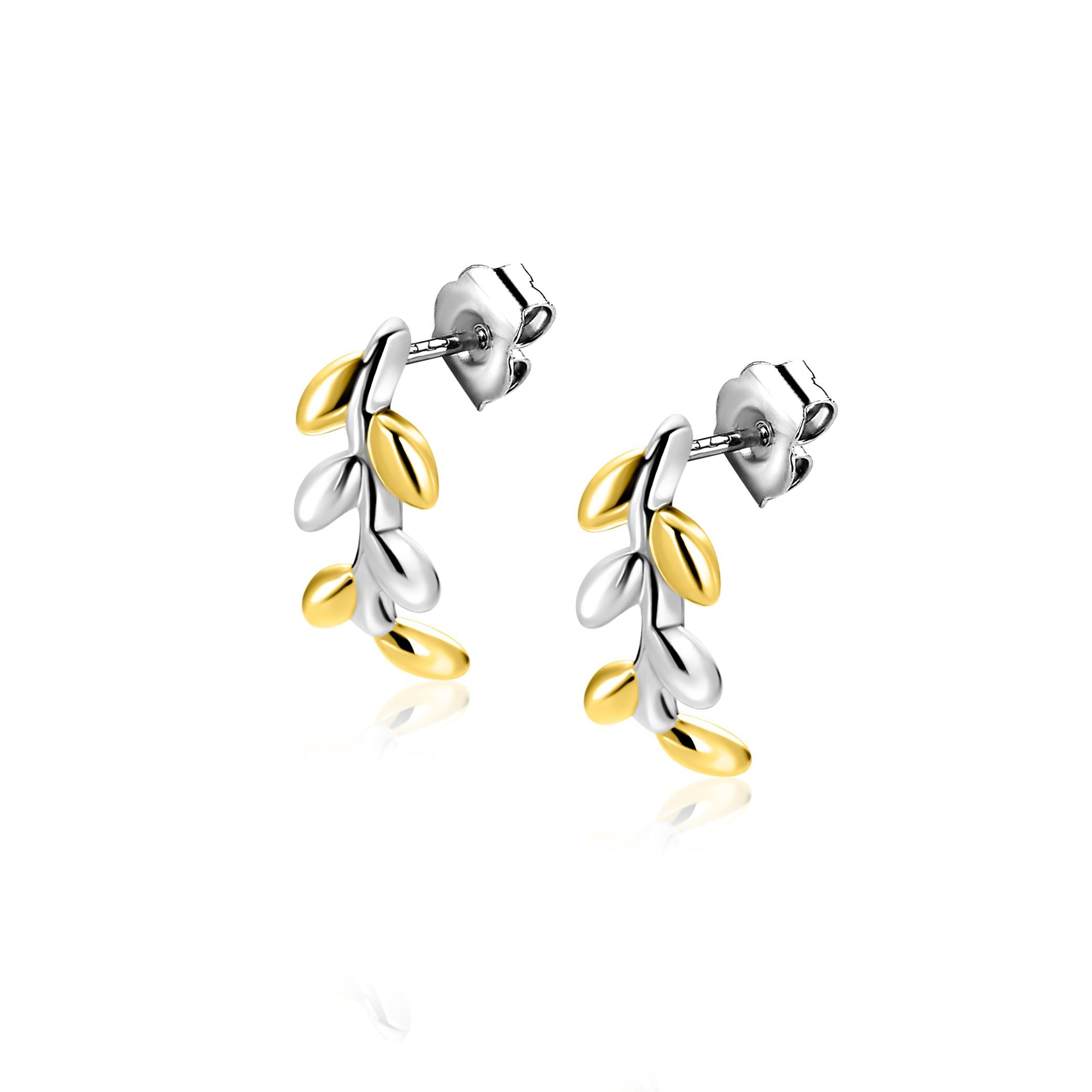 ZINZI zilveren oorstekers bicolor takje met bladeren 12mm ZIO2740 - PansiteNederland.nl