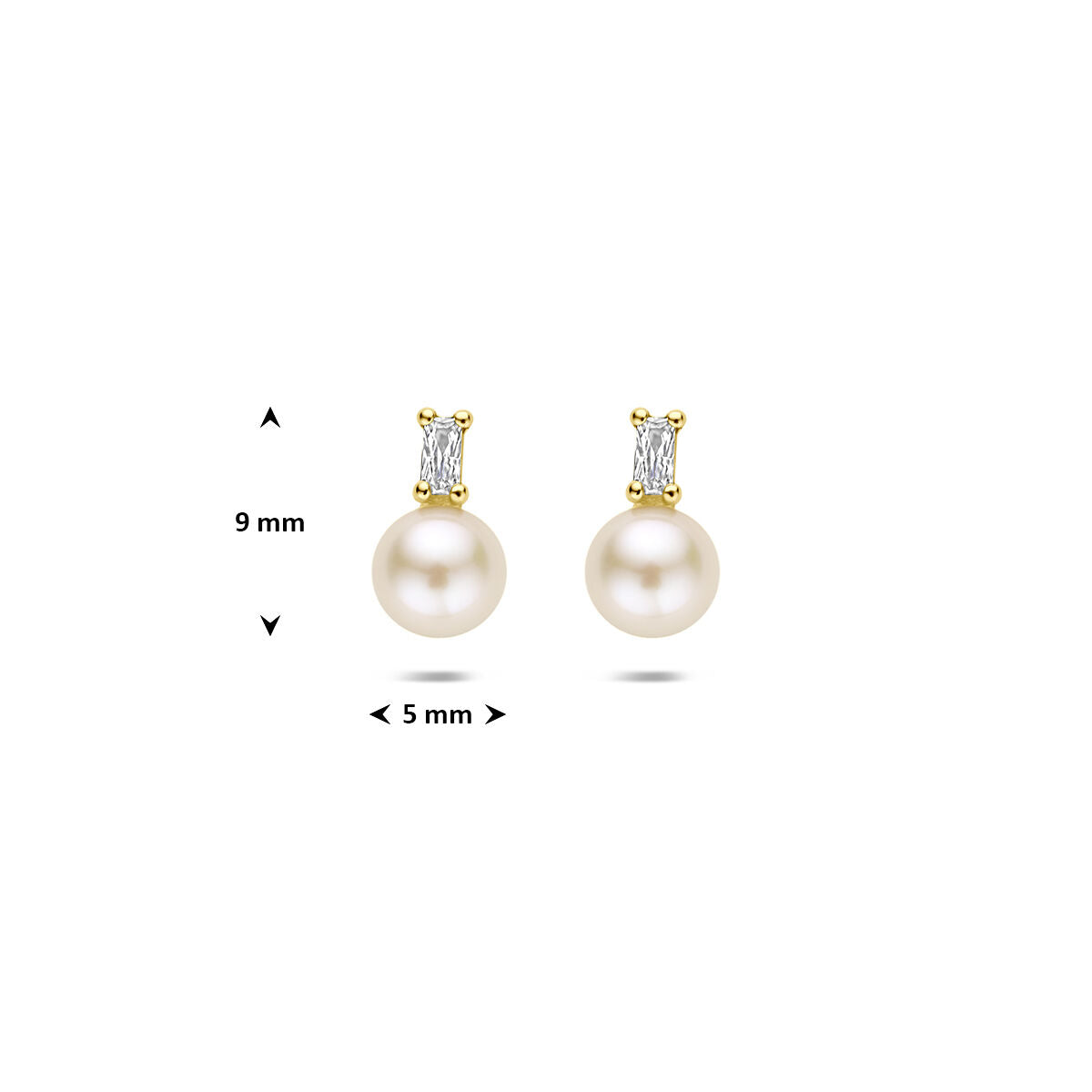 Oorknoppen parel en zirkonia 9K geelgoud 9 mm