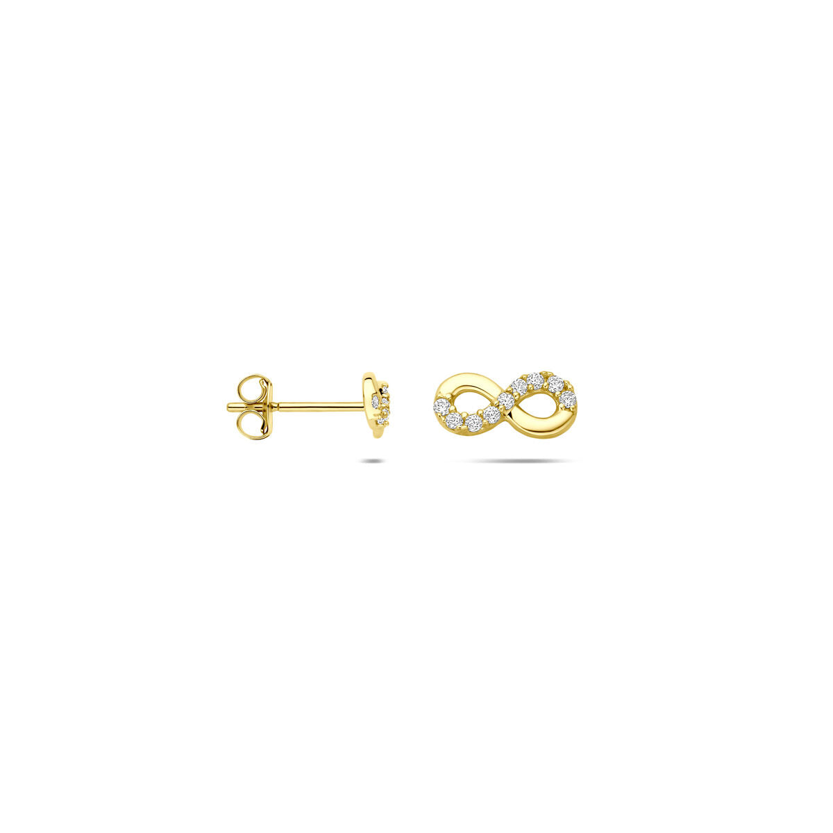 Fantasy Collection Oorbellen infinity zirkonia 4 mm 9K geelgoud