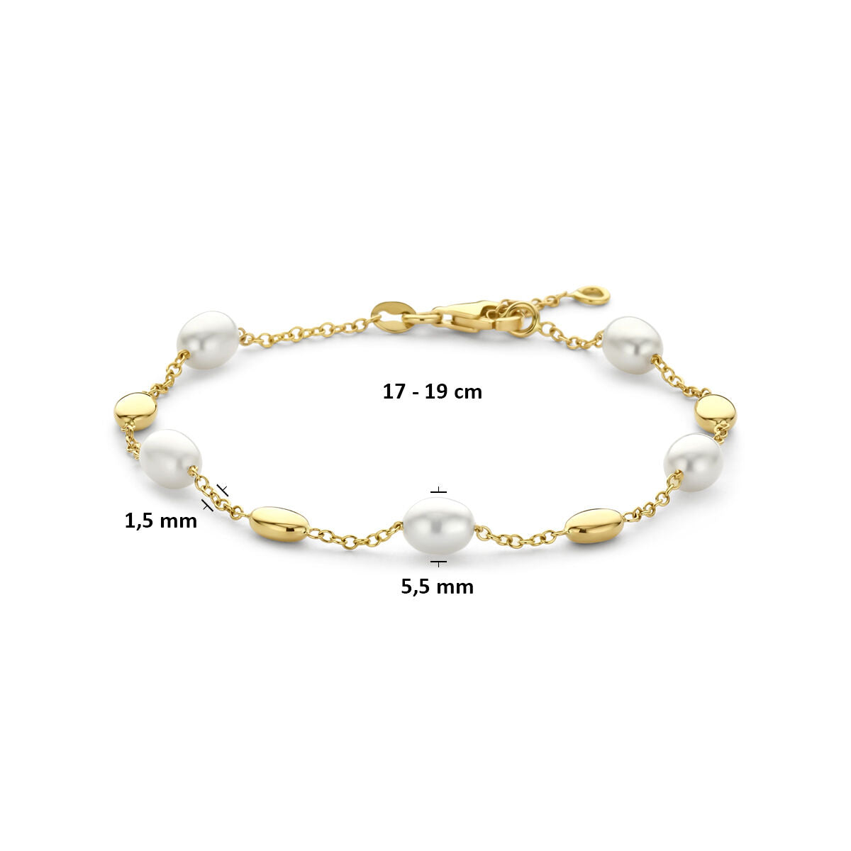 Armband parels 14K geelgoud 17 - 19 cm