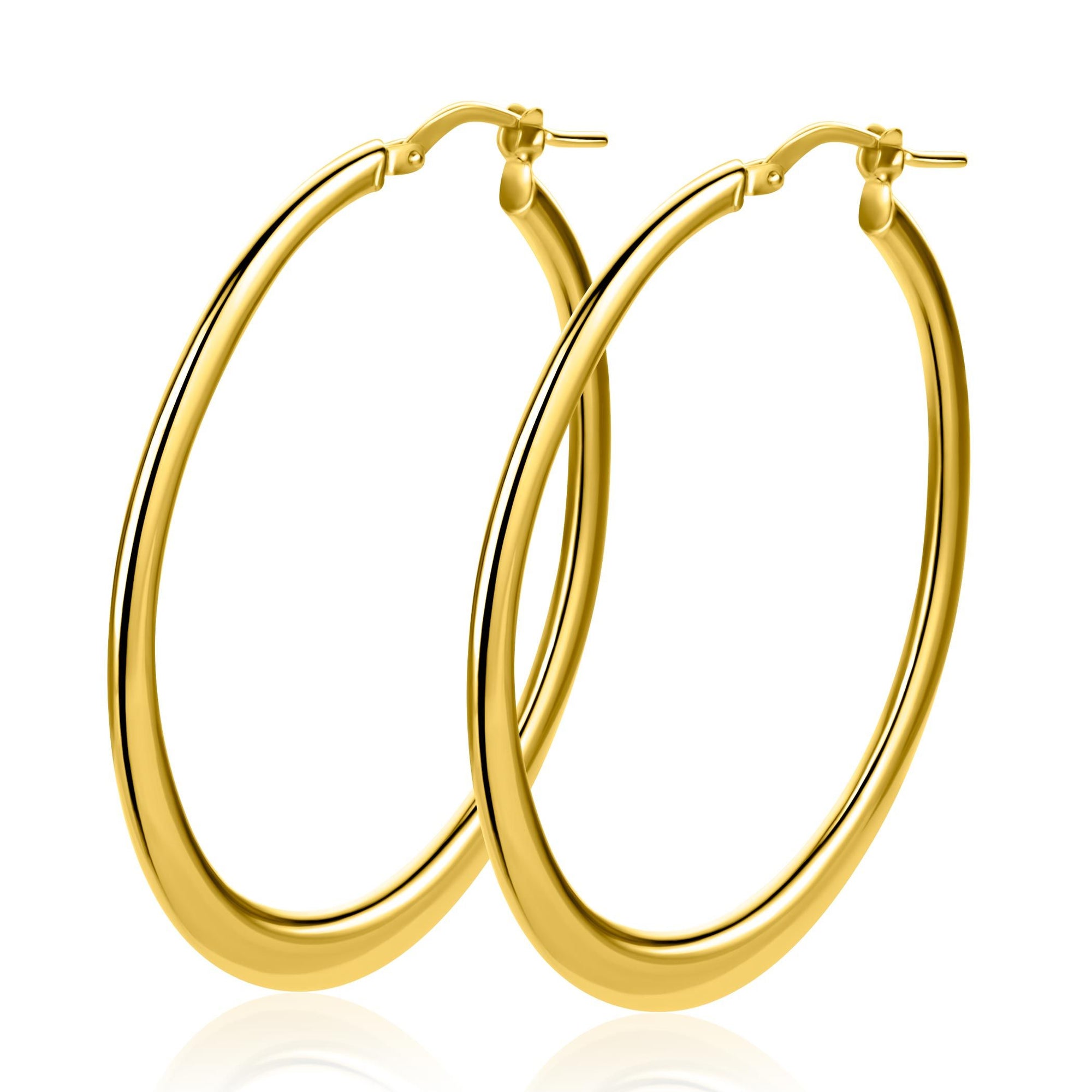 ZINZI gold plated zilveren oorringen met organisch gevormde buis 2mm breed en handige bovensluiting 48mm ZIO2701G - PansiteNederland.nl