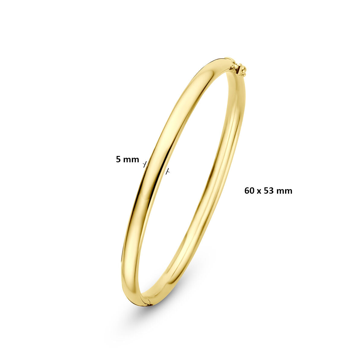Bangle scharnier ovale buis massief 5 x 9K geelgoud 60 mm