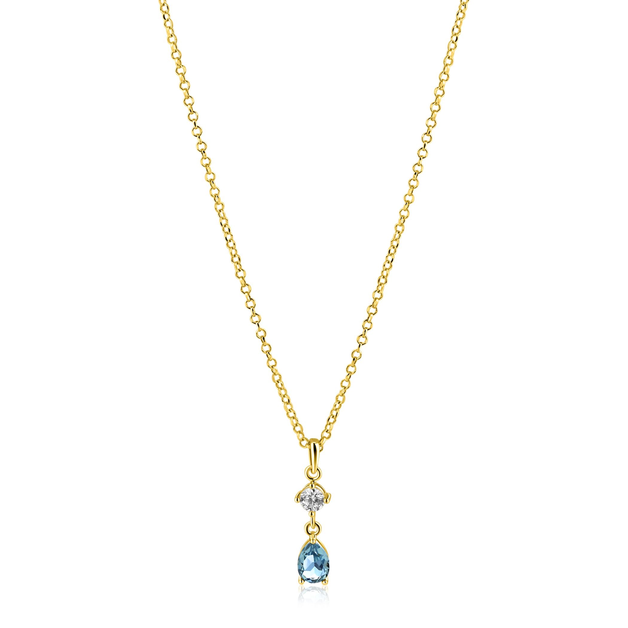 ZINZI Verguld Zilveren Ketting met Blauw, Wit Zirkonia - ZIC2744