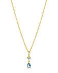ZINZI Gold Plated Zilveren Ketting met Peervormige Blauwe Hanger en Zirkonia 42-45cm ZIC2744