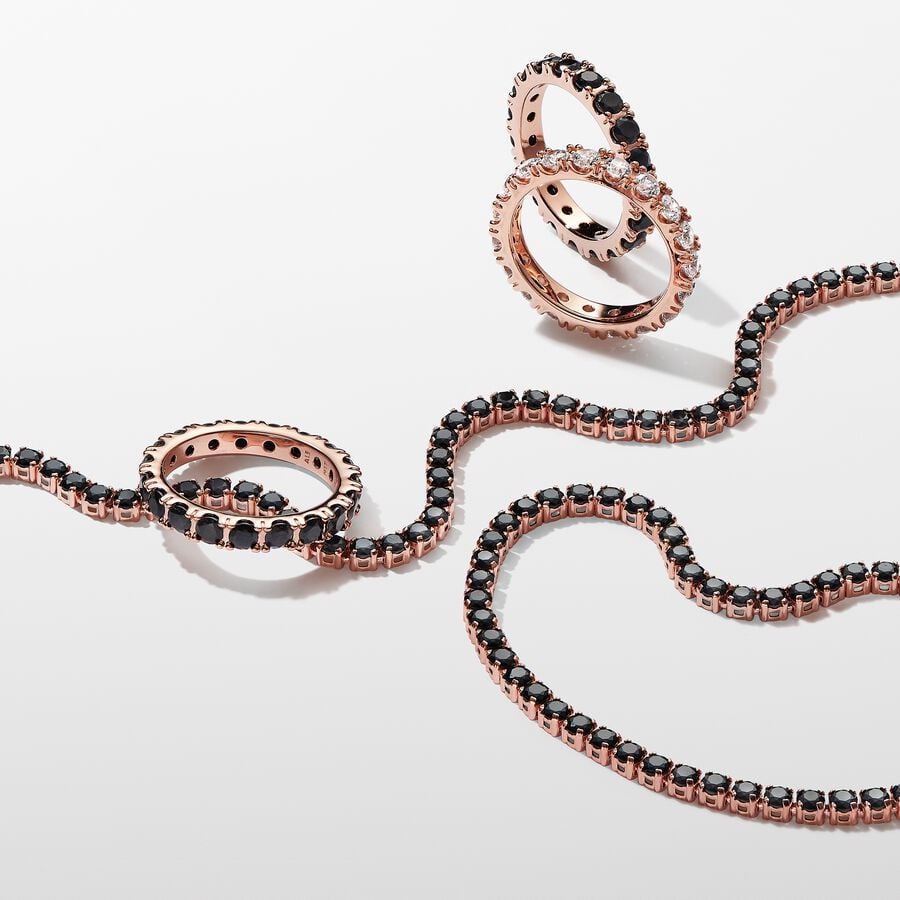 Pandora Zwarte Sprankelende Tennis Armband roségoudverguld - 581469C02