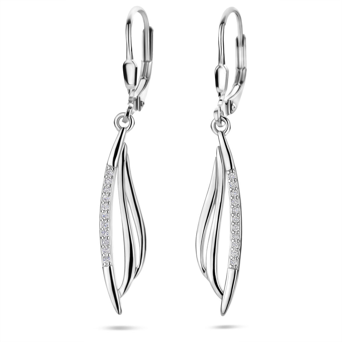 Zilveren gerhodineerde oorhangers zirkonia brisur haak 41 mm - 1341576