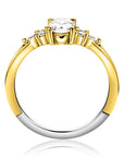 ZINZI gold plated zilveren verlovingsring met grote ovale witte zirkonia (7mm) en kleinere zirkonia's, met klein hartje aan de zijkant ZIR2698Y - PansiteNederland.nl