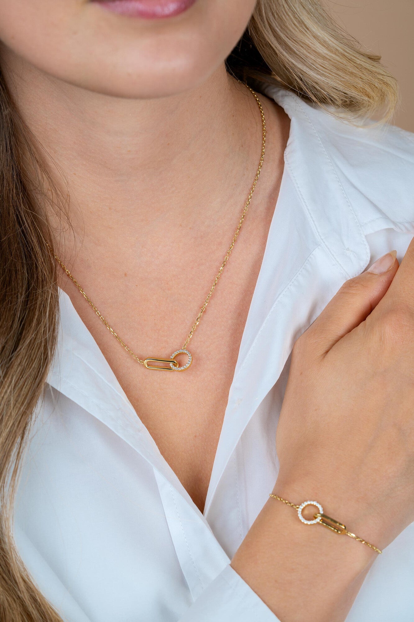 ZINZI Verguld Zilveren Ketting met Witte Zirkonia ZIC2809