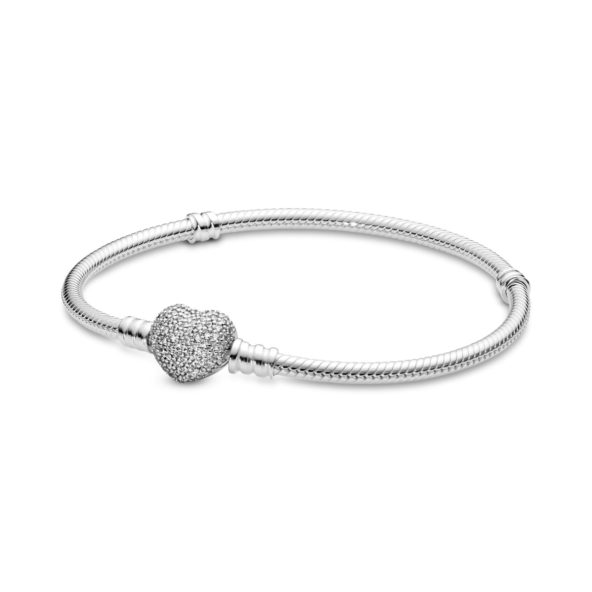 Pandora Moments Sprankelende Snake Chain Armband met Hartsluiting zilver