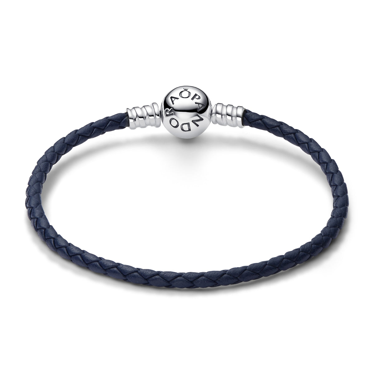 Pandora Moments Blauwe Gevlochten Leren Armband met Ronde Sluiting zilver 592790C01