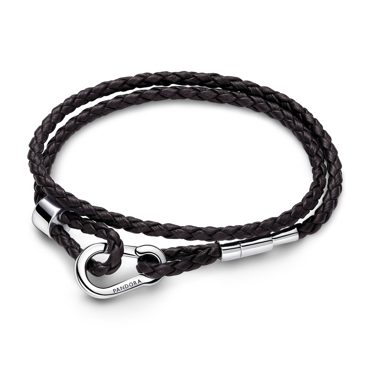 Pandora Moments Bruine Geweven Leren Armband zilver