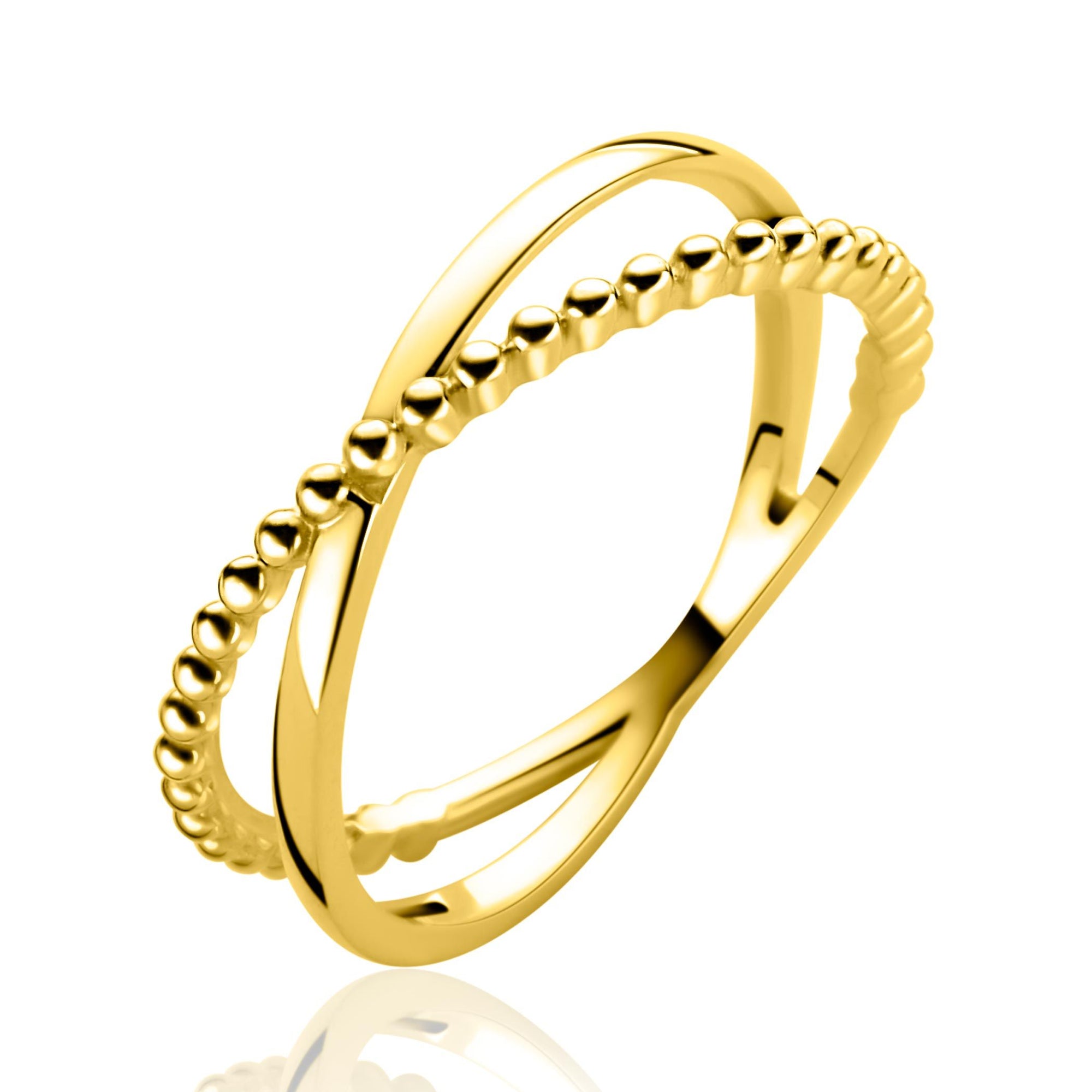 ZINZI Gold 14 krt gouden cross-over ring (5mm breed) glad en bolletjes ZGR539 - PansiteNederland.nl