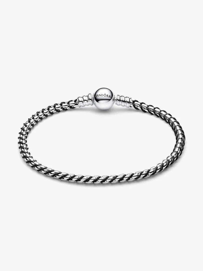 Pandora Zwart Koord Box Chain Armband zilver 593816C02