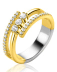 ZINZI gold plated zilveren multi-look ring met 3 rijen zirkonia's ZIR2645Y - PansiteNederland.nl