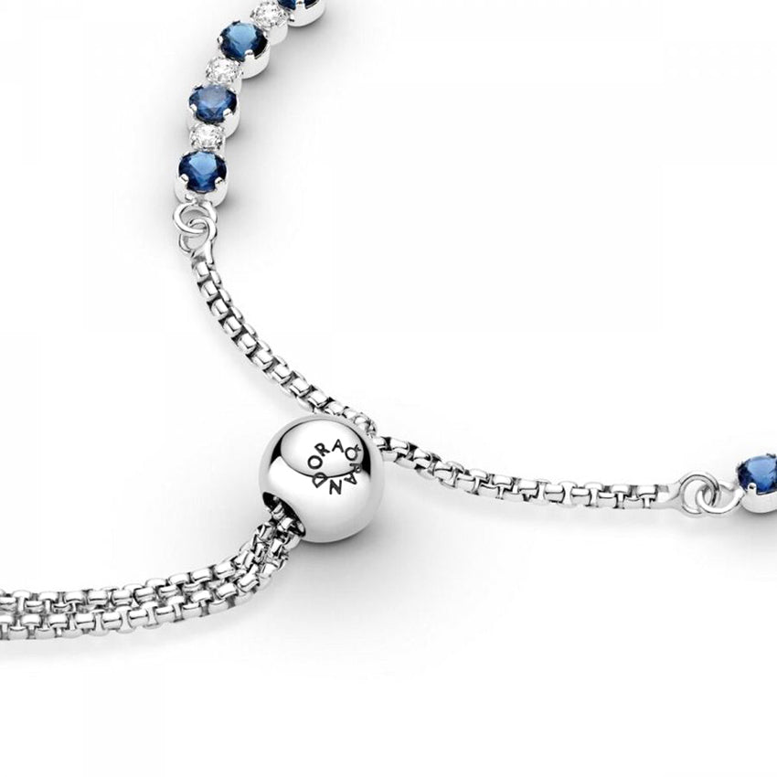 Pandora Blauwe en Transparante Sprankeling Sliding Armband 599377C01, exclusief en kwalitatief hoogwaardig. Ontdek nu!