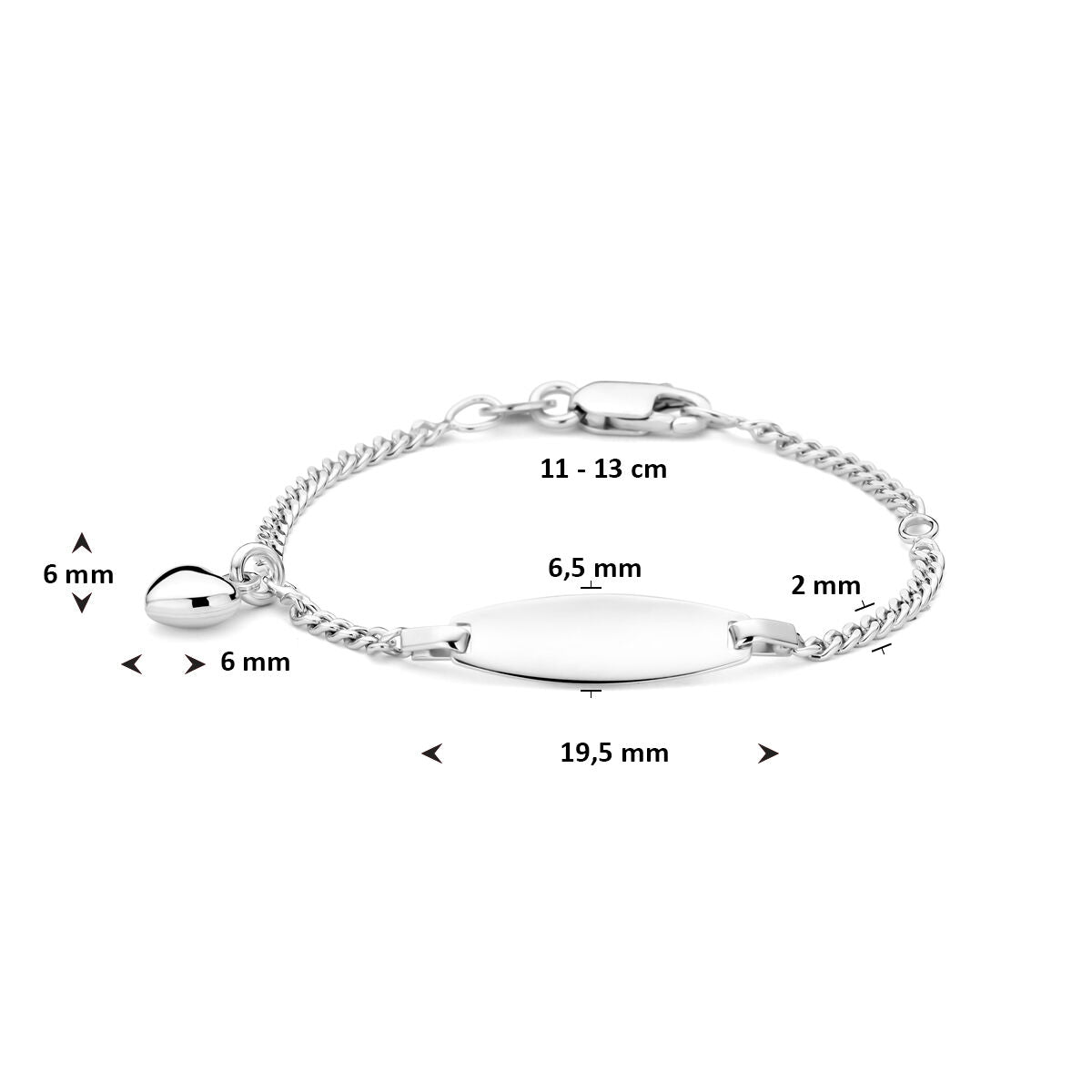 Fantasy Collection Graveerarmband hartje 11 - 13 cm zilver