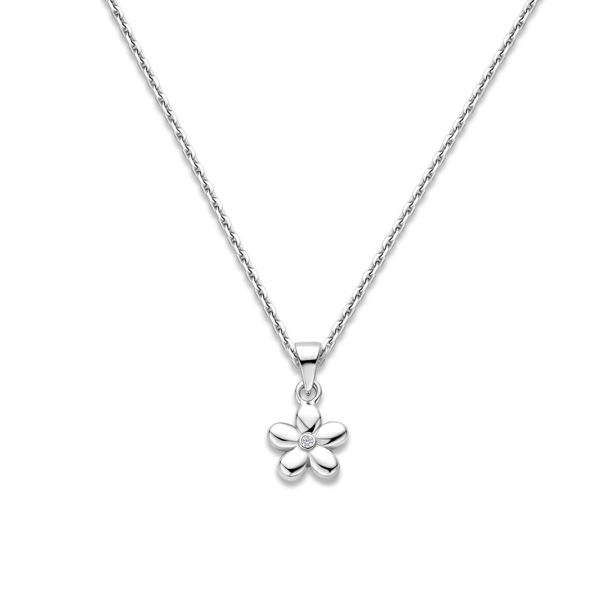 Collier bloem 1,1 mm 36 + 4 cm zilver gerhodineerd
