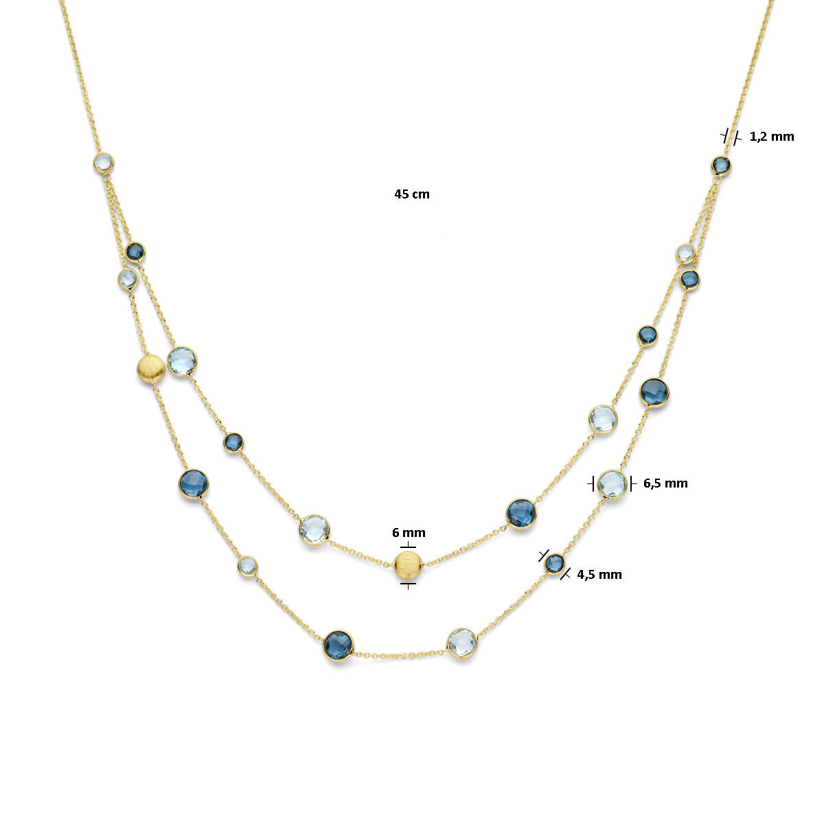 Fantasy Collection Collier rondjes, sky blue topaas en london blue topaas 45 cm 14K geelgoud