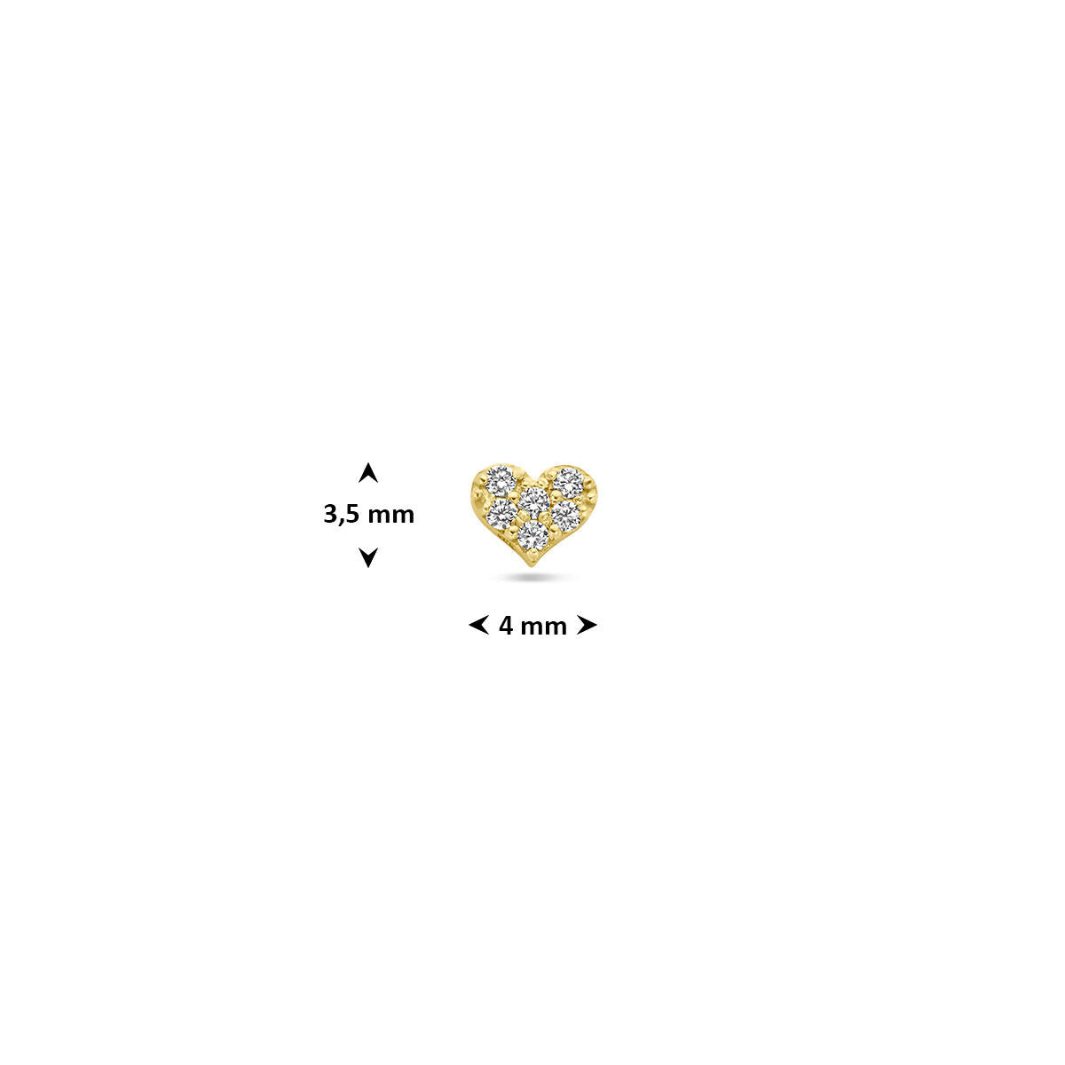 Flat back piercing hartje zirkonia 9K geelgoud 3,5 mm