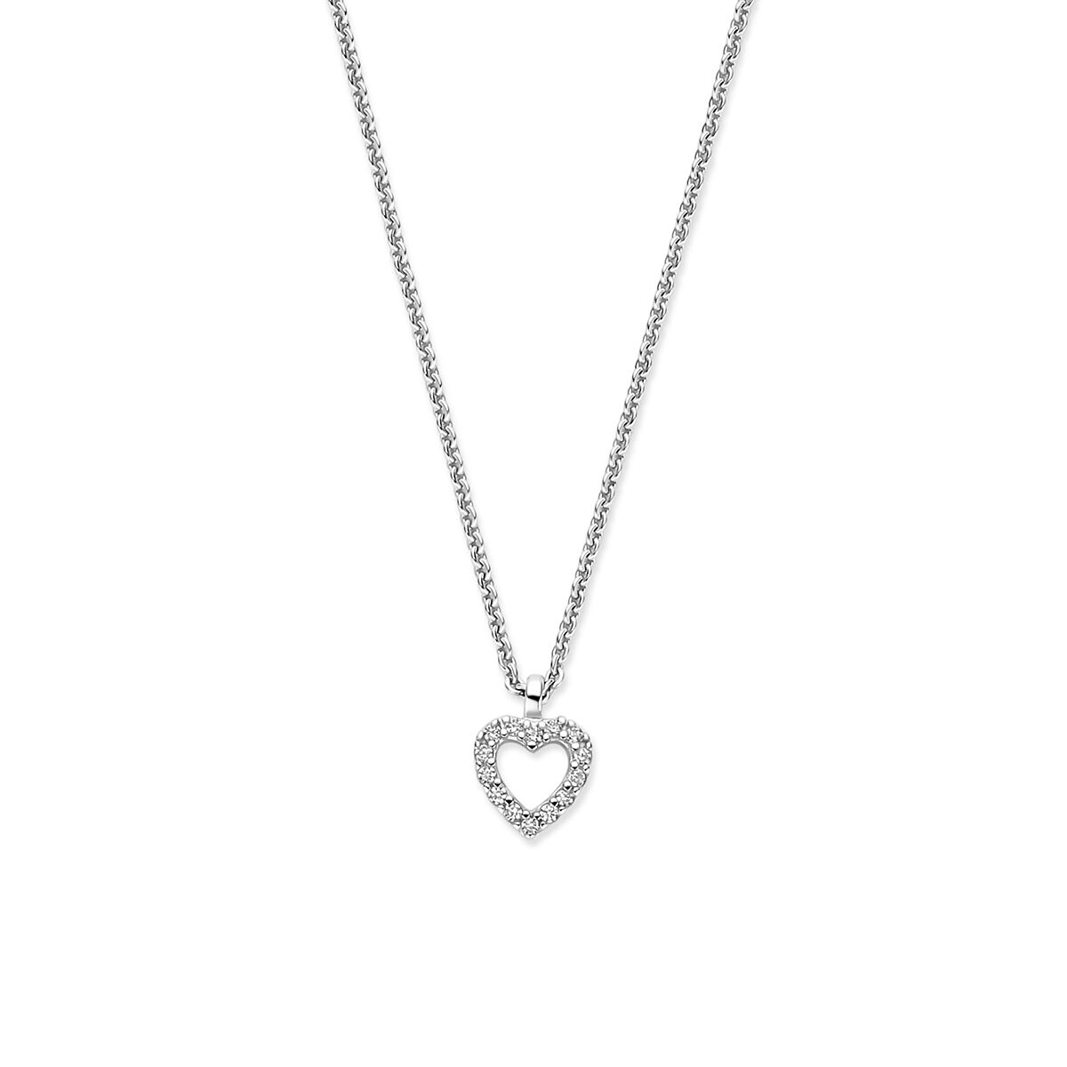 Fantasy Collection Collier zirkonia hartje 41 - 43 - 45 cm zilver gerhodineerd