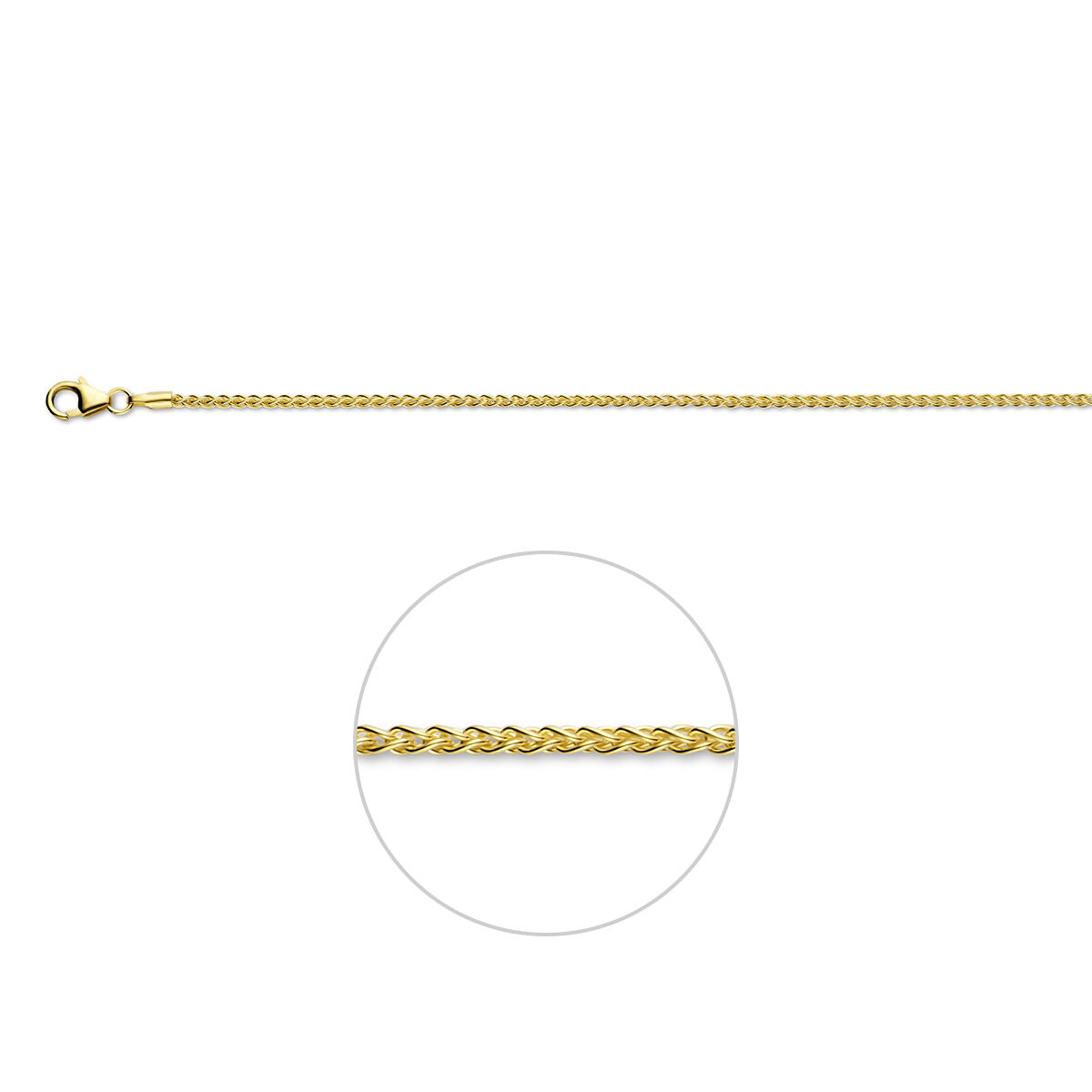 Vossestaart rond 1,7 mm 14K geelgoud